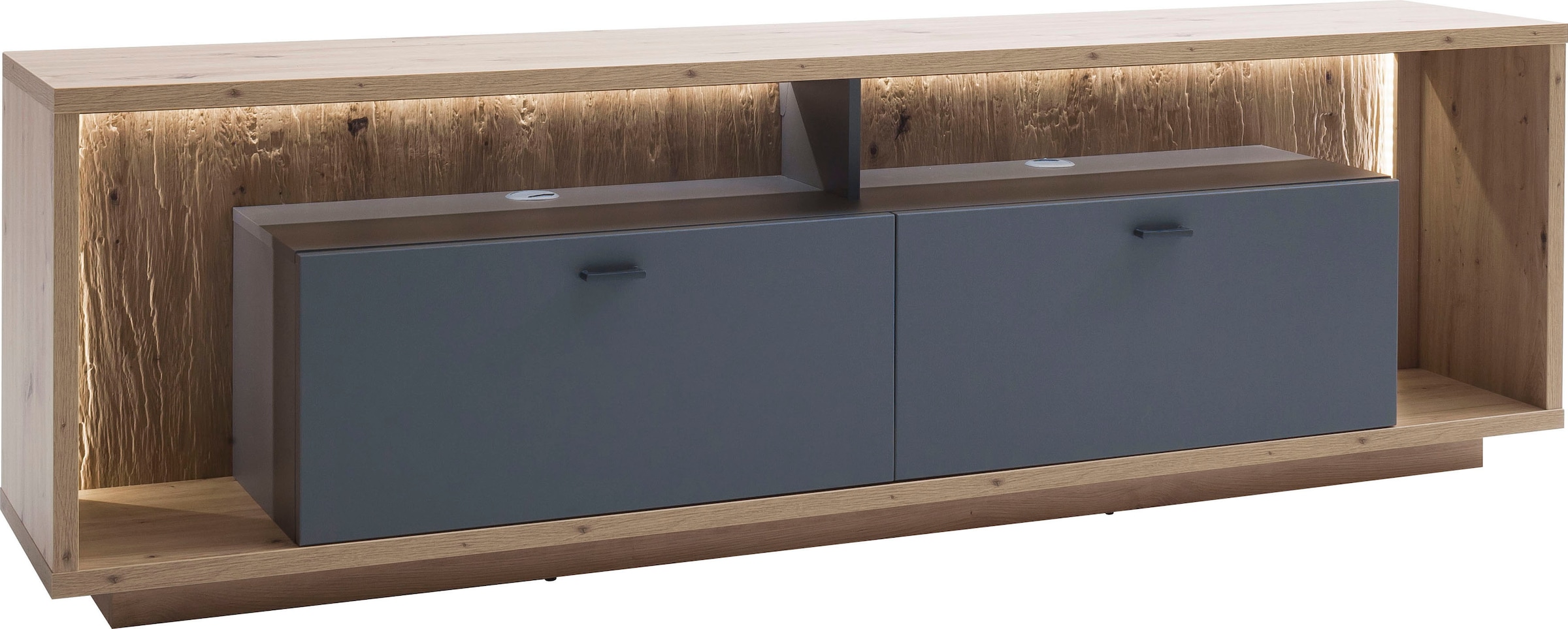 MCA furniture Lowboard »Lizzano«, TV Zoll wahlweise Beleuchtung 80 mit Möbel versandkostenfrei 3D bis TV mit für Rückwand, auf