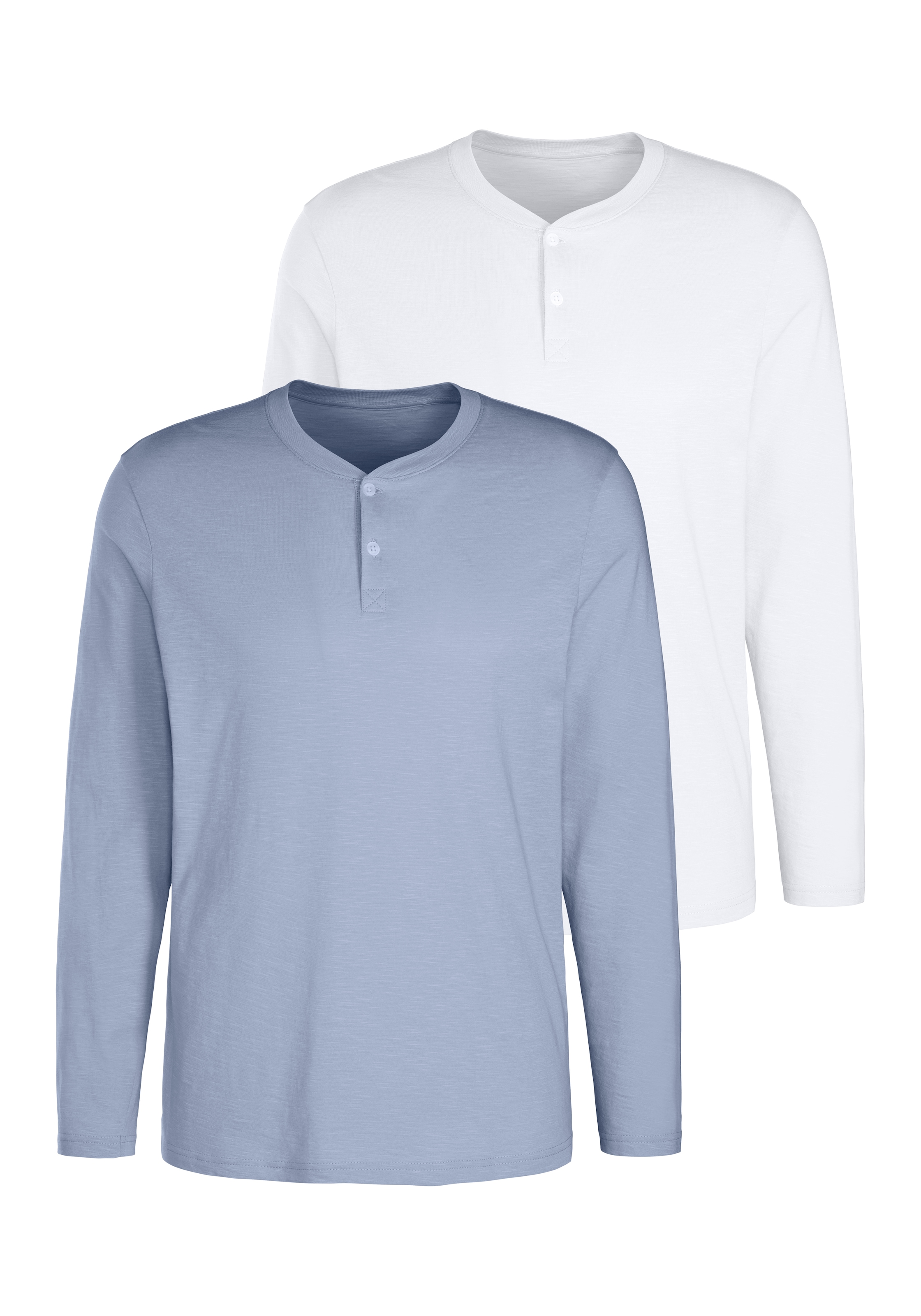 Image of H.I.S Langarmshirt "- Henleyshirt langarm" Packung, 2 Stk. Langarm, Shirt mit Knopfleiste aus strukturierter Baumwoll-Qualität