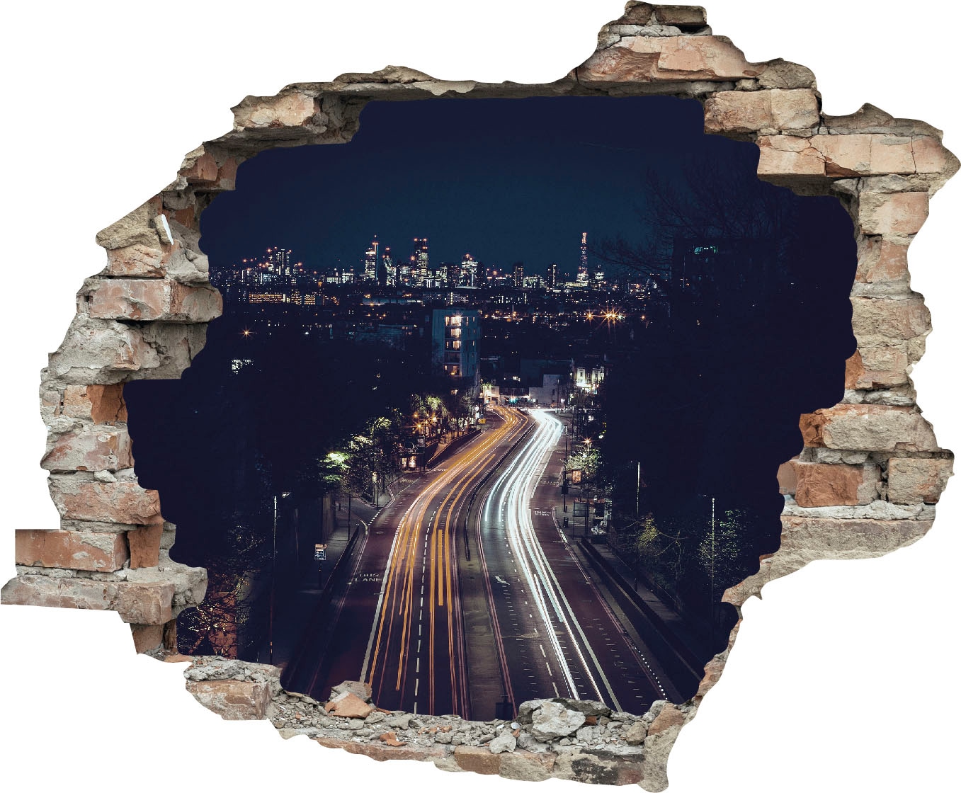 Image of queence Wandtattoo "Strasse bei Nacht" Wandsticker, Wandbild, selbstklebend, 3D, Wanddurchbruch