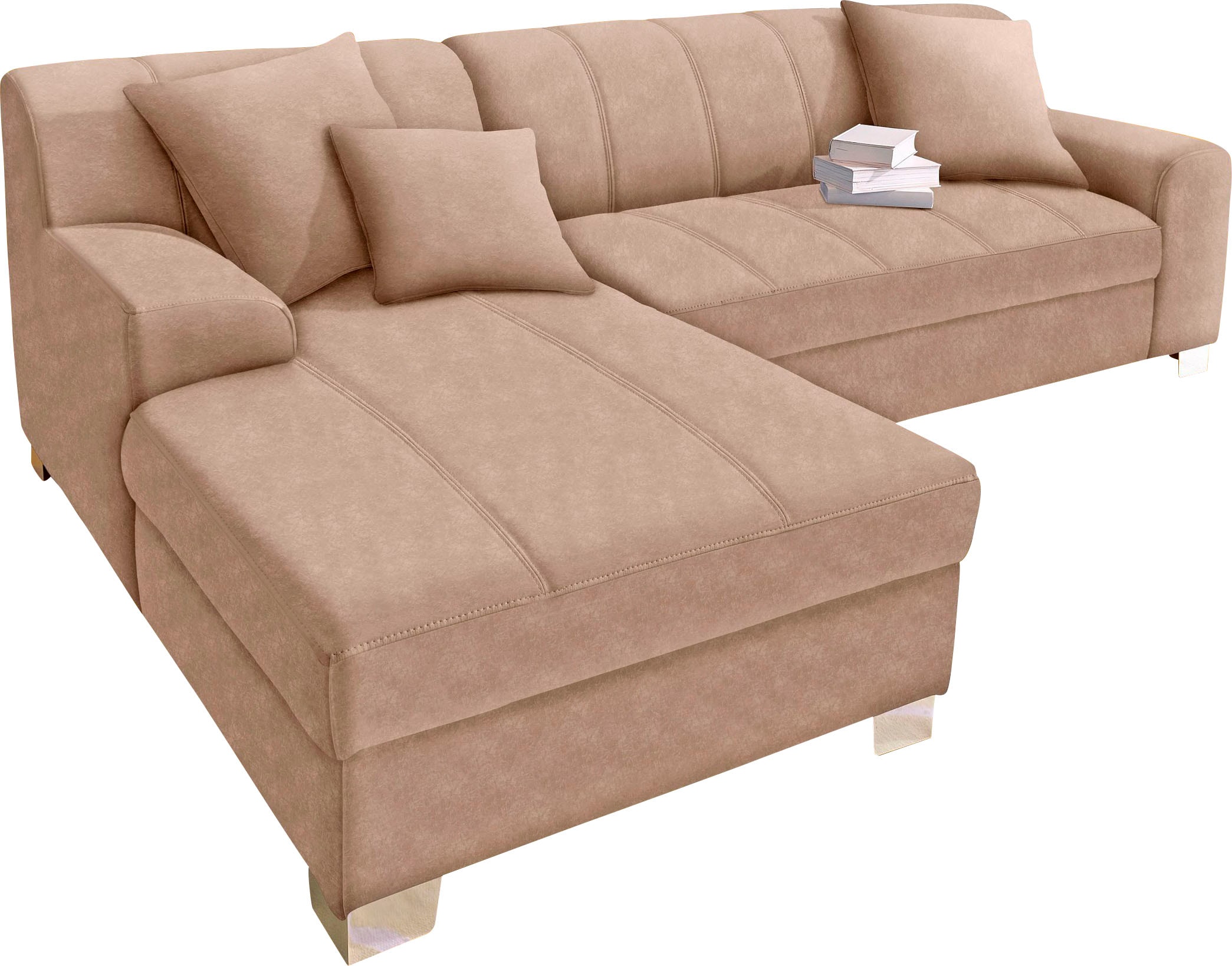 INOSIGN Ecksofa »Turah incl. Zierkissen, moderne Steppung, auch in Leder«, wahlweise mit Bettfunktion, Schlafsofa, B/T/H: 239/152/75 cm, L-Form