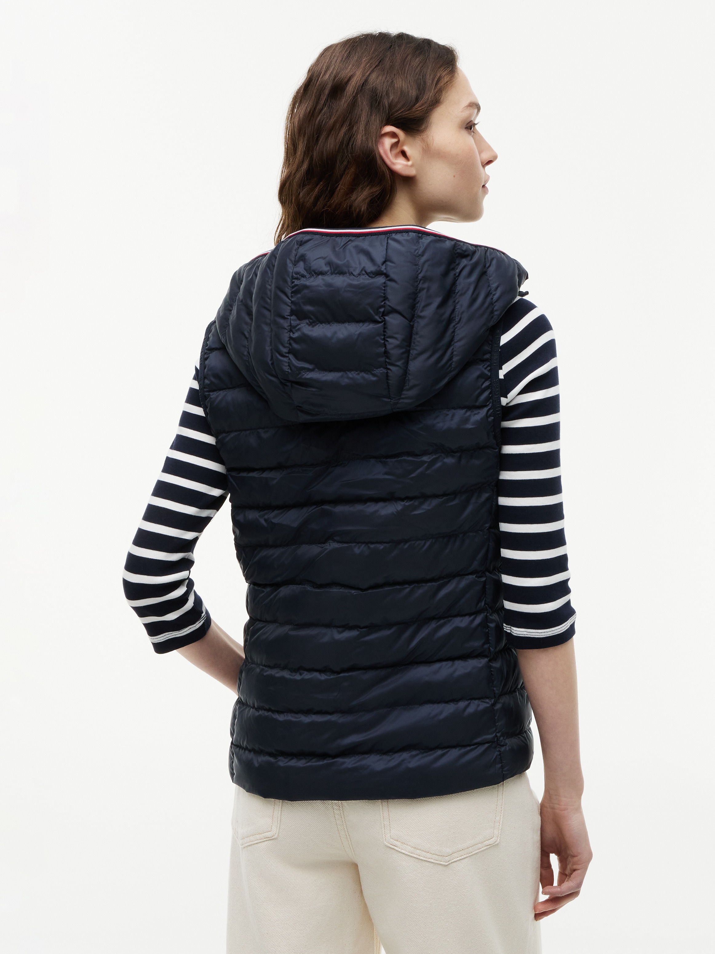 Tommy Hilfiger Gilet matelassé »LW PADDED GLOBAL STRIPE VEST« Série Global TH WOMEN,  capuche amovible, gilet de transition