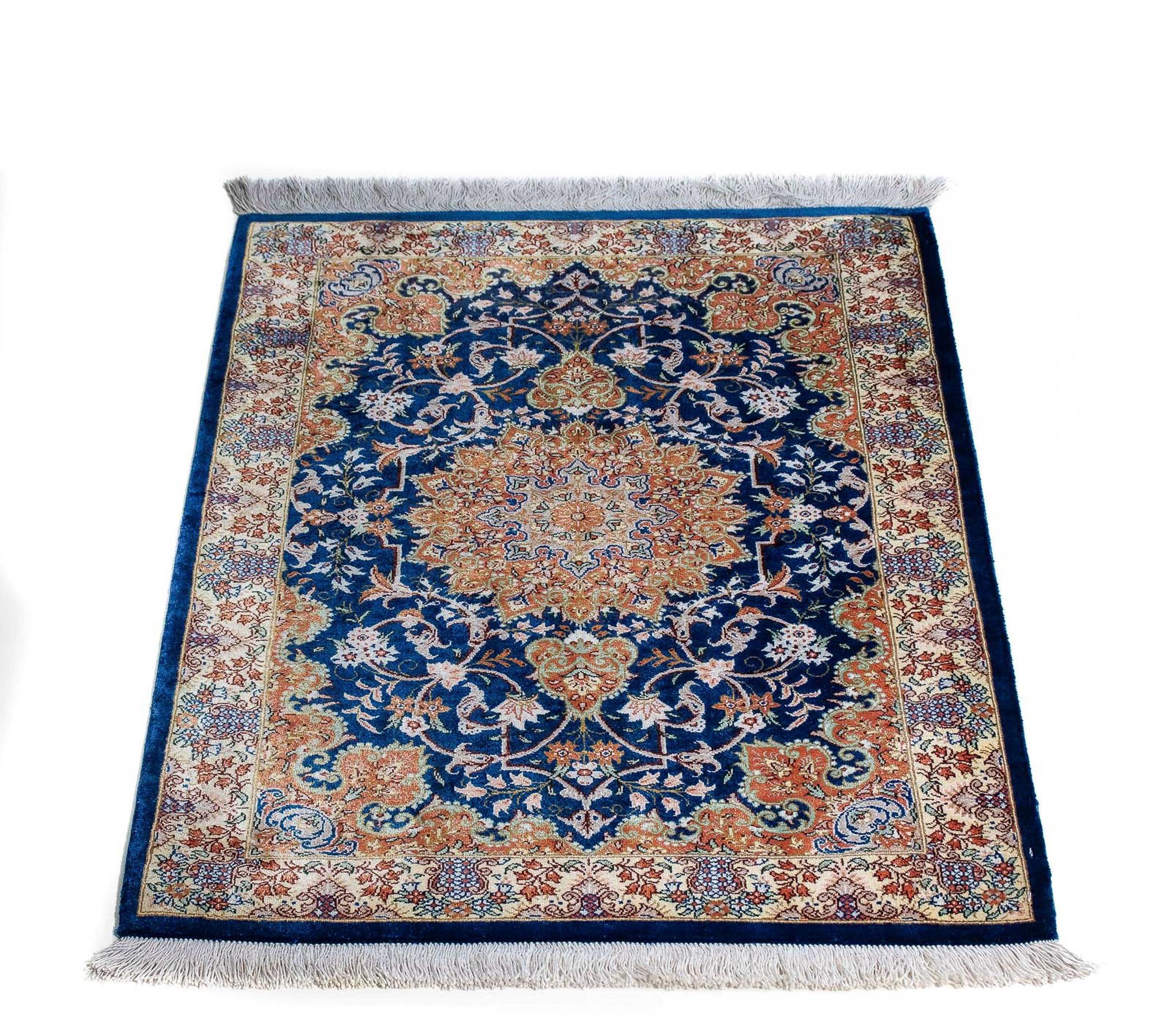 Image of morgenland Orientteppich »Perser - Ghom - 78 x 55 cm - dunkelblau«, rechteckig, 10 mm Höhe, Wohnzimmer, Handgeknüpft, Einzelstück mit Zertifikat bei Ackermann Versand Schweiz