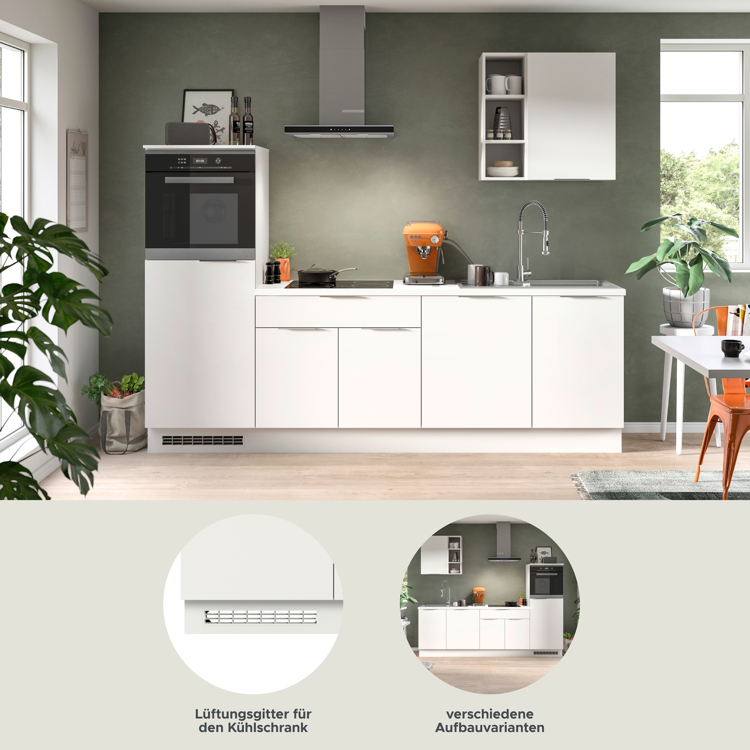 KOCHSTATION Kitchenette »KS-Lulea« Breite 260 cm, ohne E-Geräte, mit 3 cm starker Arbeitsplatte