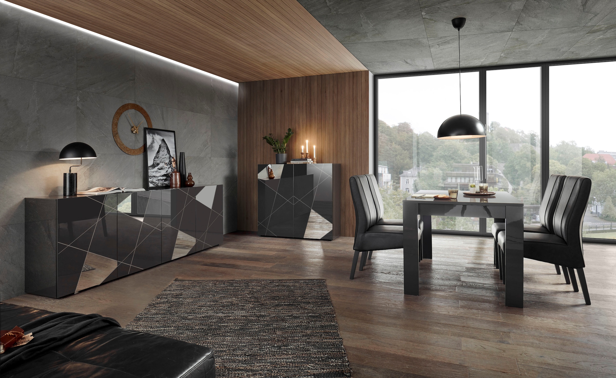 INOSIGN Sideboard »Vittoria, Breite 241 cm, 4 Türen«, Fronten mit Siebdruck und Spiegelfront