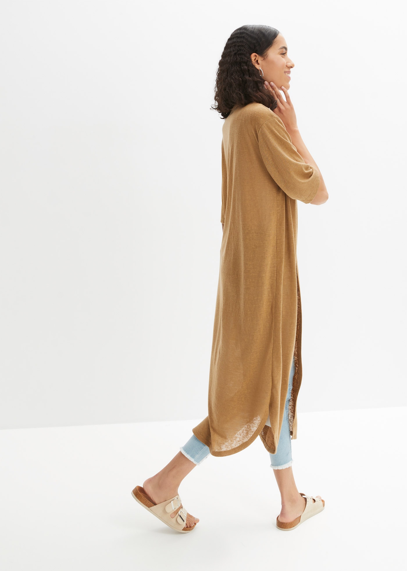 bonprix Manteau en tricot aus Polyester, Halbarm-Ärmel, offenes Design in Leinenoptik