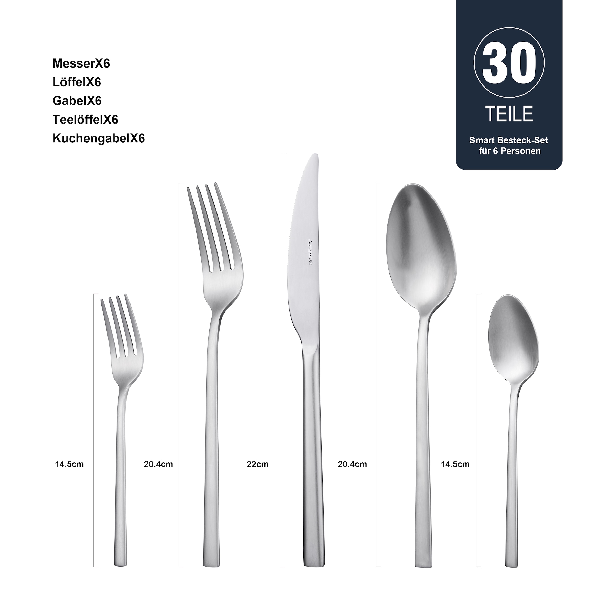 Hanseatic Besteck-Set »SMART, in matter Optik« leichtes und minimalistisches Design