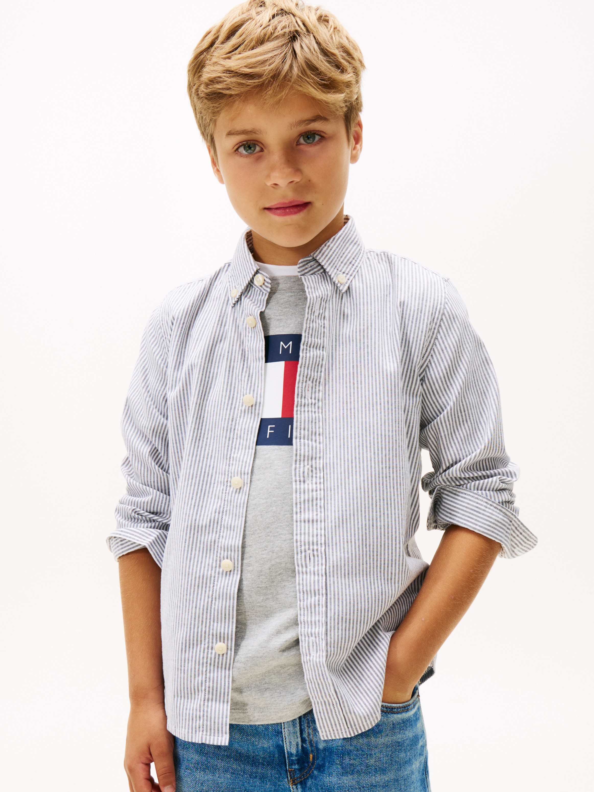 Tommy Hilfiger Chemise à manches longues Button-Down-Kragen, elastische Baumwoll-Qualität, Kinder bis 16 Jahre