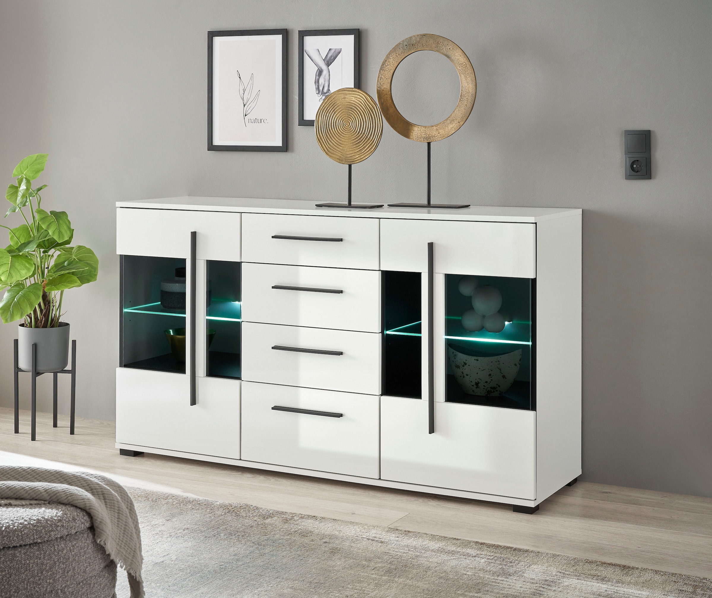 INOSIGN Sideboard »Cantara, moderner Schrank, Kommode in Eiche Evoke oder weiss«, schwarze Stangengriffe, ausreichend Stauraum, vielseitig einsetzbar