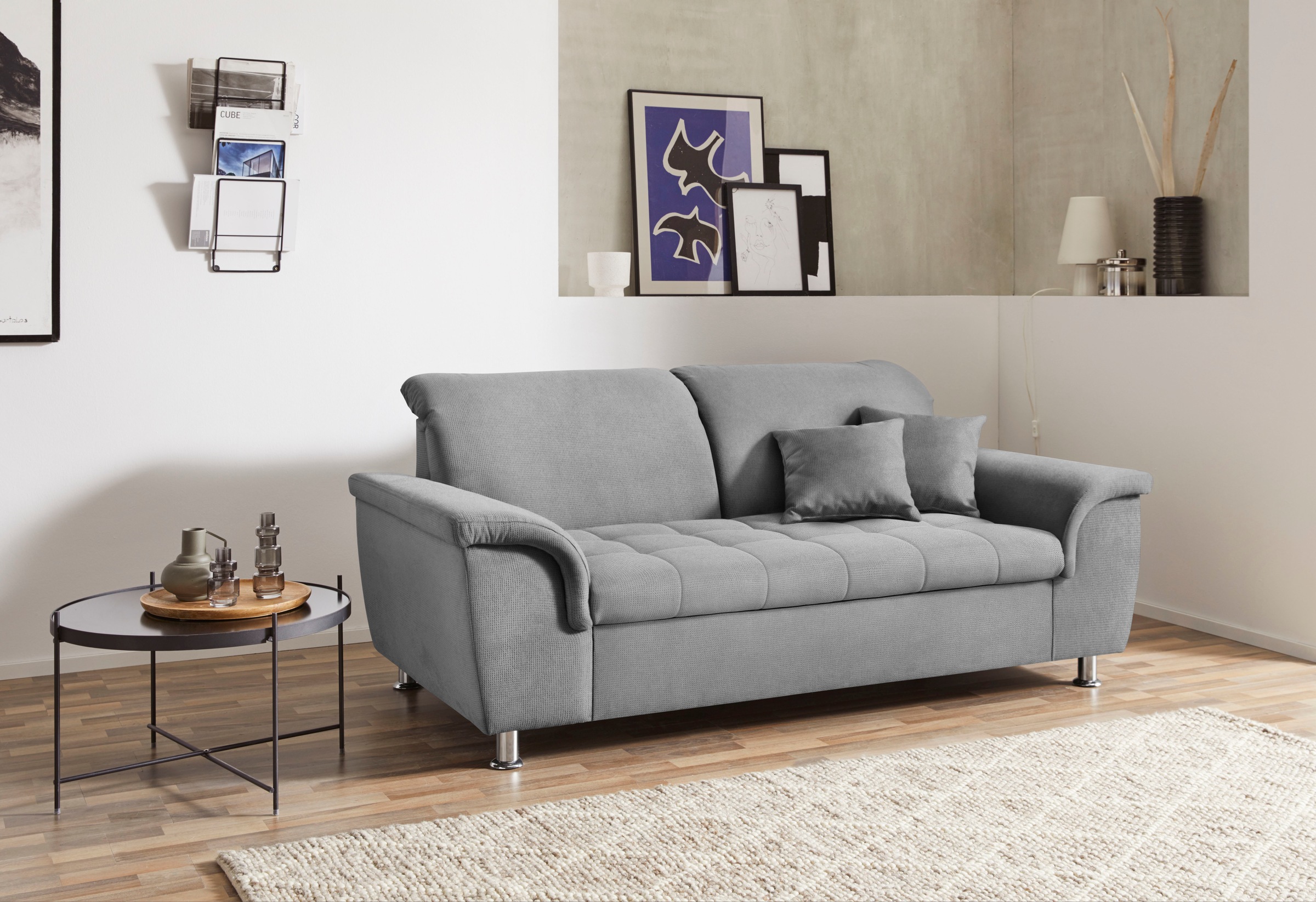 Image of DOMO collection 2-Sitzer "FRANZI zeitlos & elegant, moderne Sitzheftung" wahlweise mit Kopfteilverstellung, inklusive Zierkissen