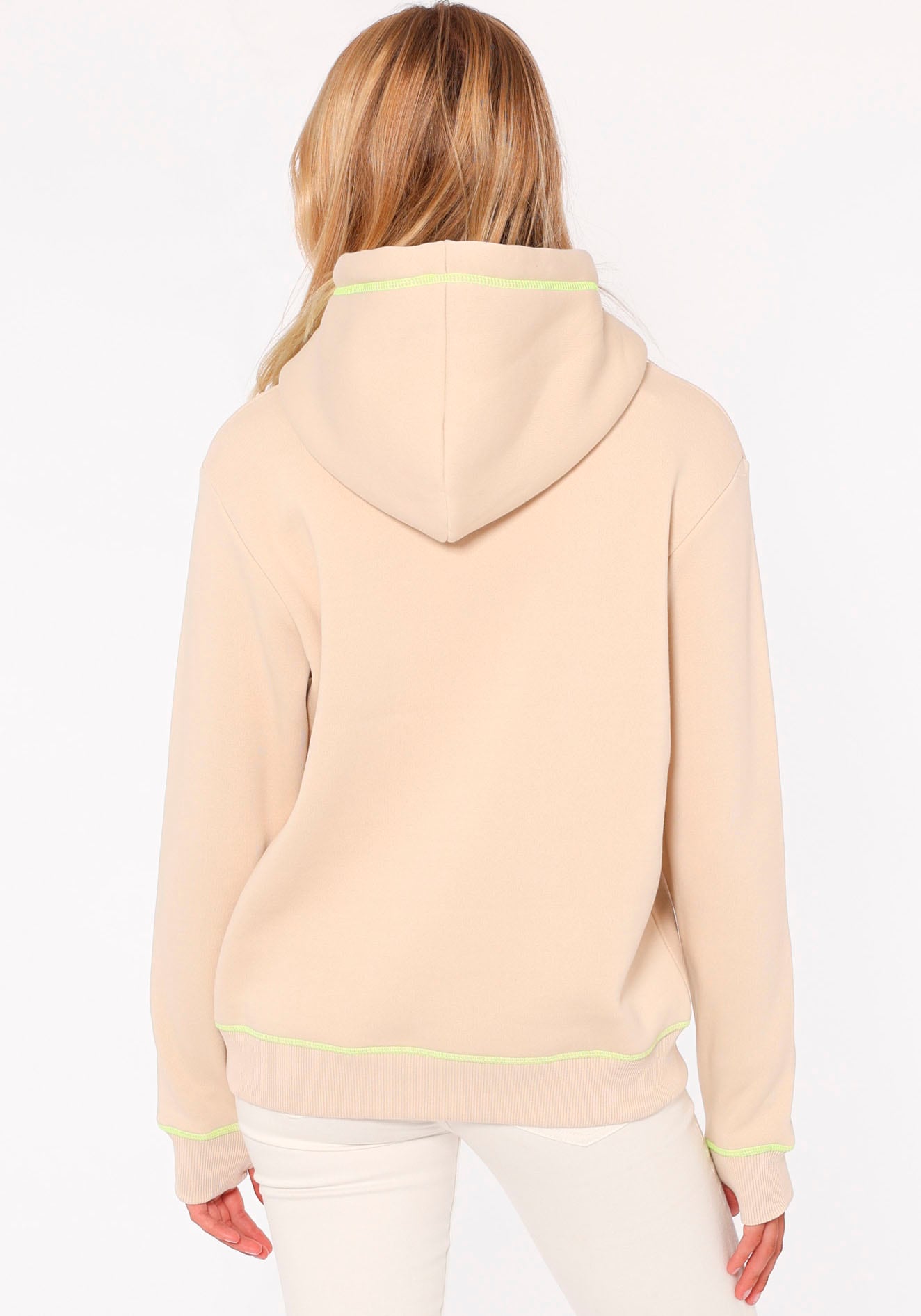 Zwillingsherz Hoodie »Strandleben Moin«, mit gesticktem Schriftzug und neonfarbenen Akzenten