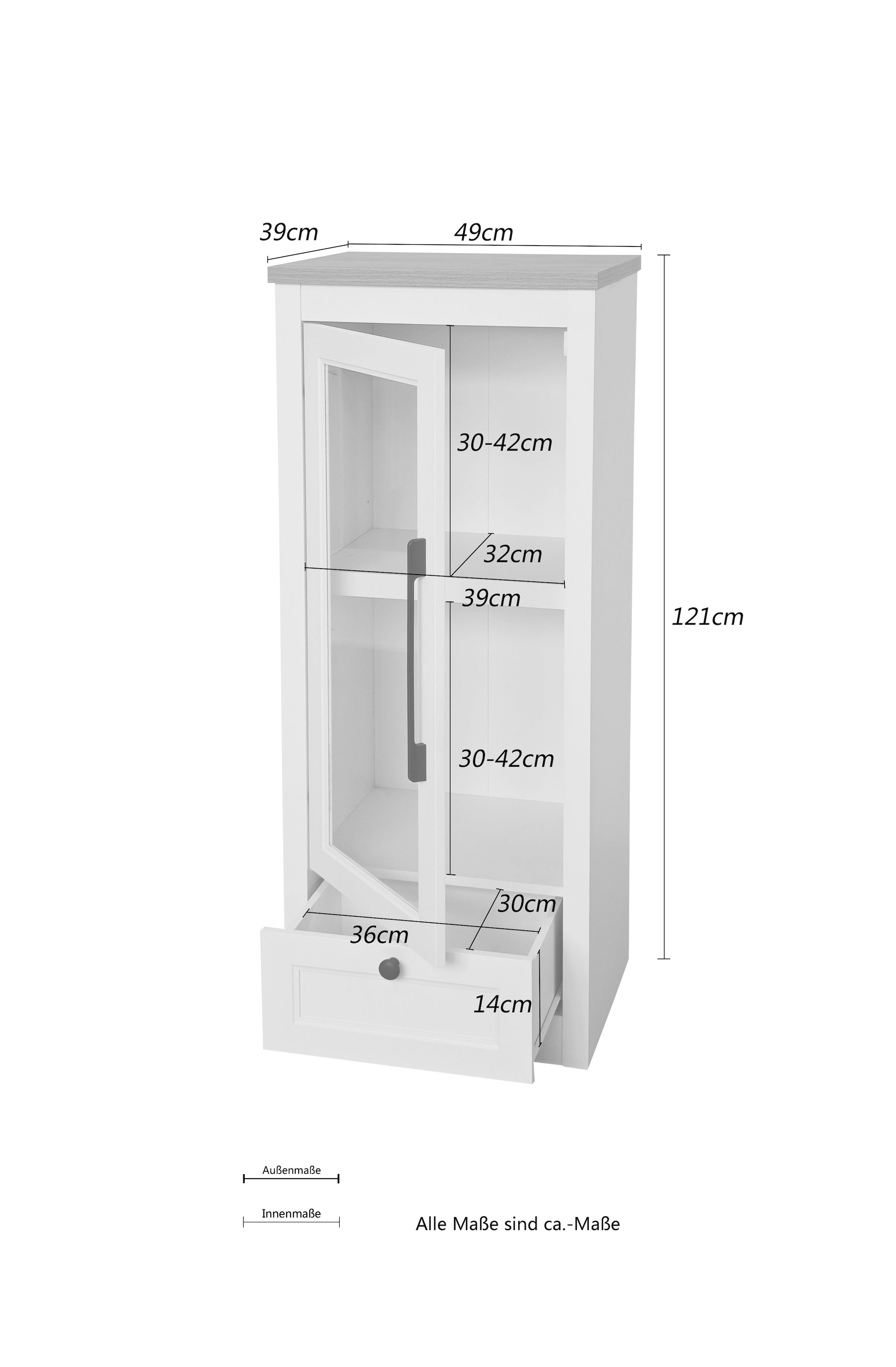 GOODproduct Vitrines »Ismund« aus MDF, mit Holz-Zierleiste, schwarzem Metallgriff, Höhe 121 cm