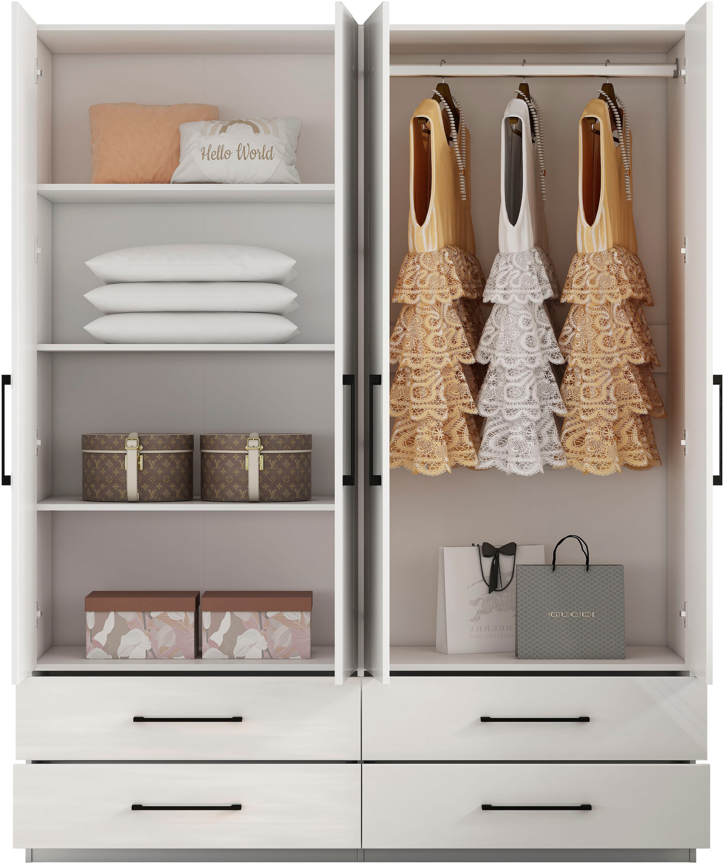 GOODproduct Armoires à vêtements »Sylt Schlafzimmerschrank Garderobe Schrank hochglanz« Drehtürenschrank mit 4 Schubladen und 4 Türen,  Schrank in Breite 160 mit viel Stauraum