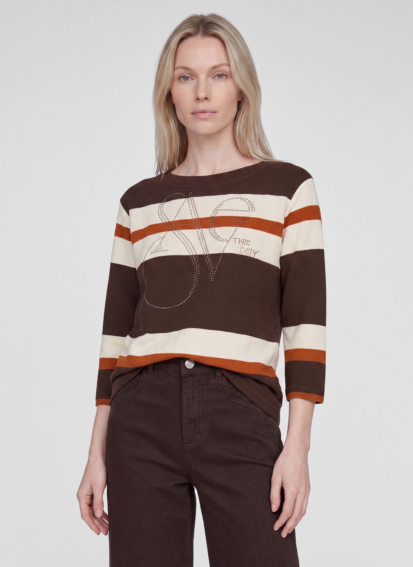 Image of Rabe 3/4-Arm-Shirt mit Streifenmuster und Glitzer-Wording