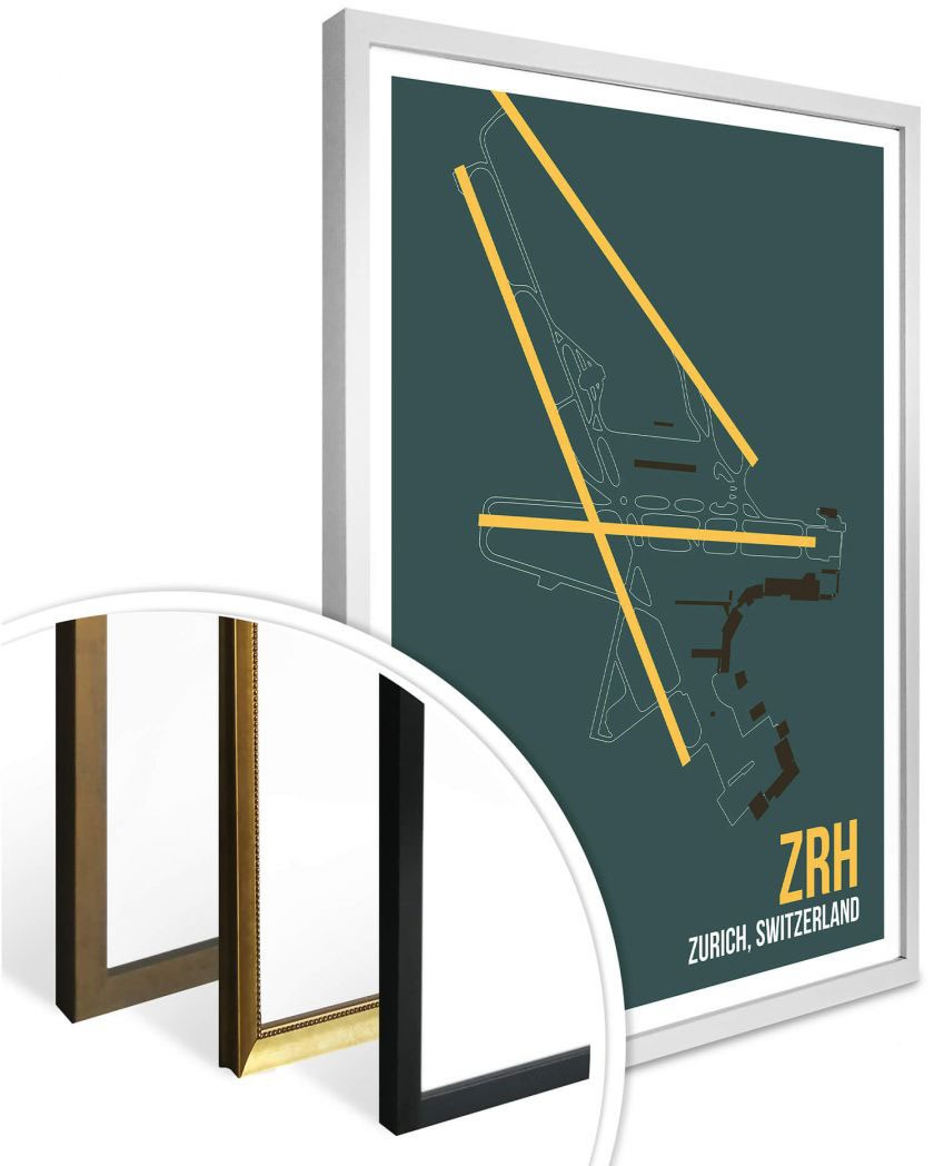 Wall-Art Poster »Wandbild ZRH Grundriss Zürich«, Grundriss, (1 St.), Poster ohne Bilderrahmen