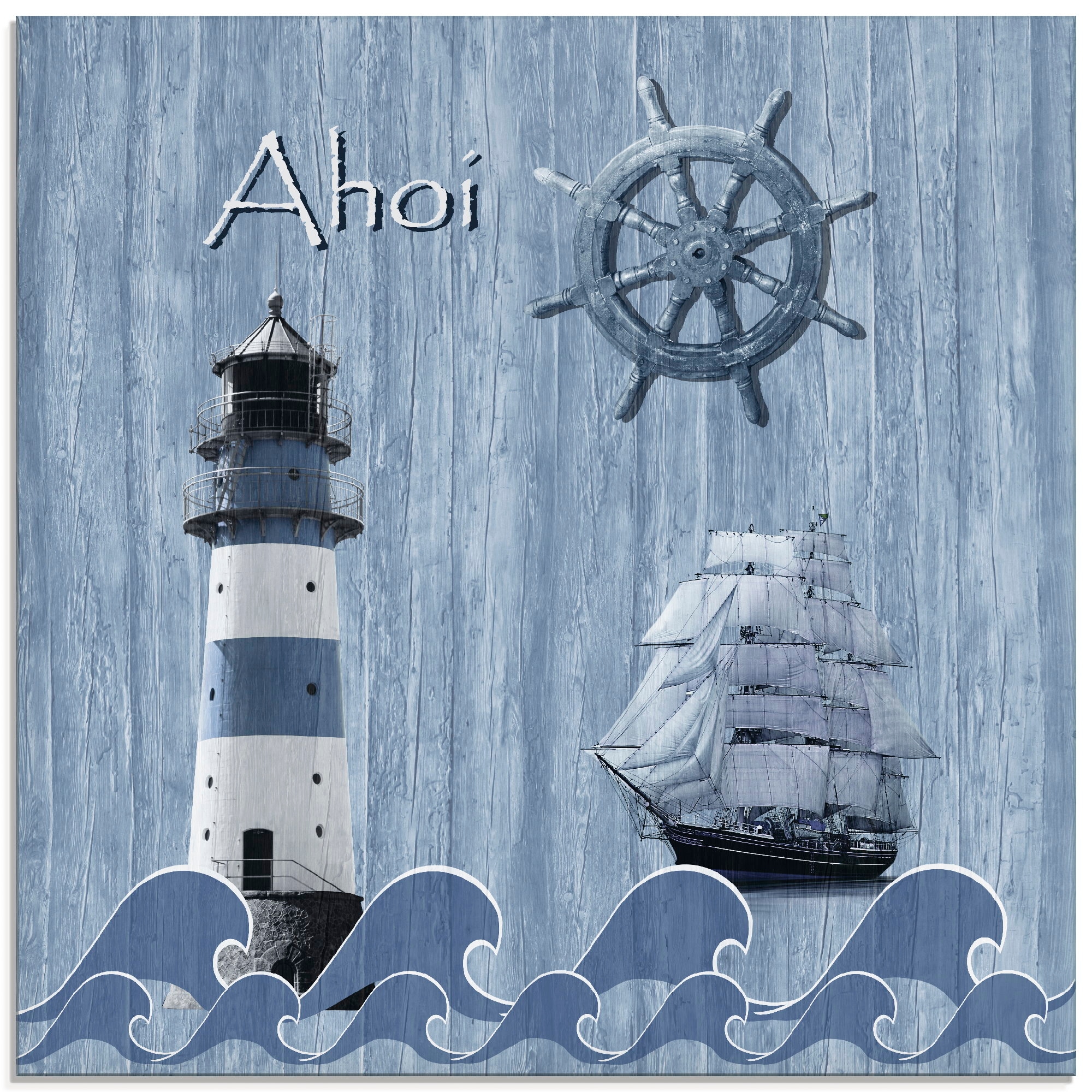 Image of Artland Glasbild "Ahoi im maritimen Blau" Küste 1 Stk. tlg. in verschiedenen Grössen