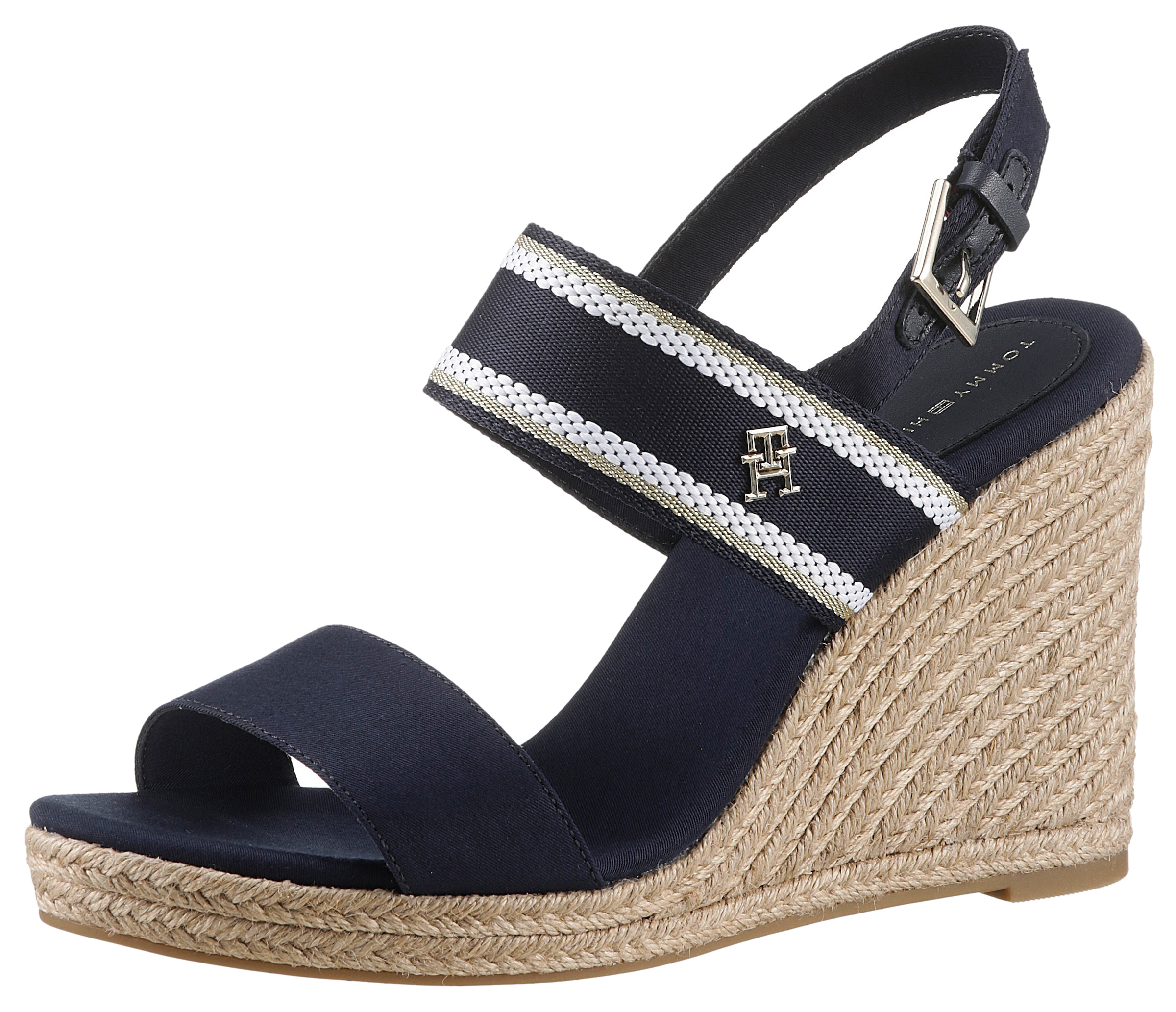 TOMMY HILFIGER Keilsandalette »WEBBING HIGH WEDGE SANDAL«, Sommerschuh, Sandale, Keilabsatz, mit...