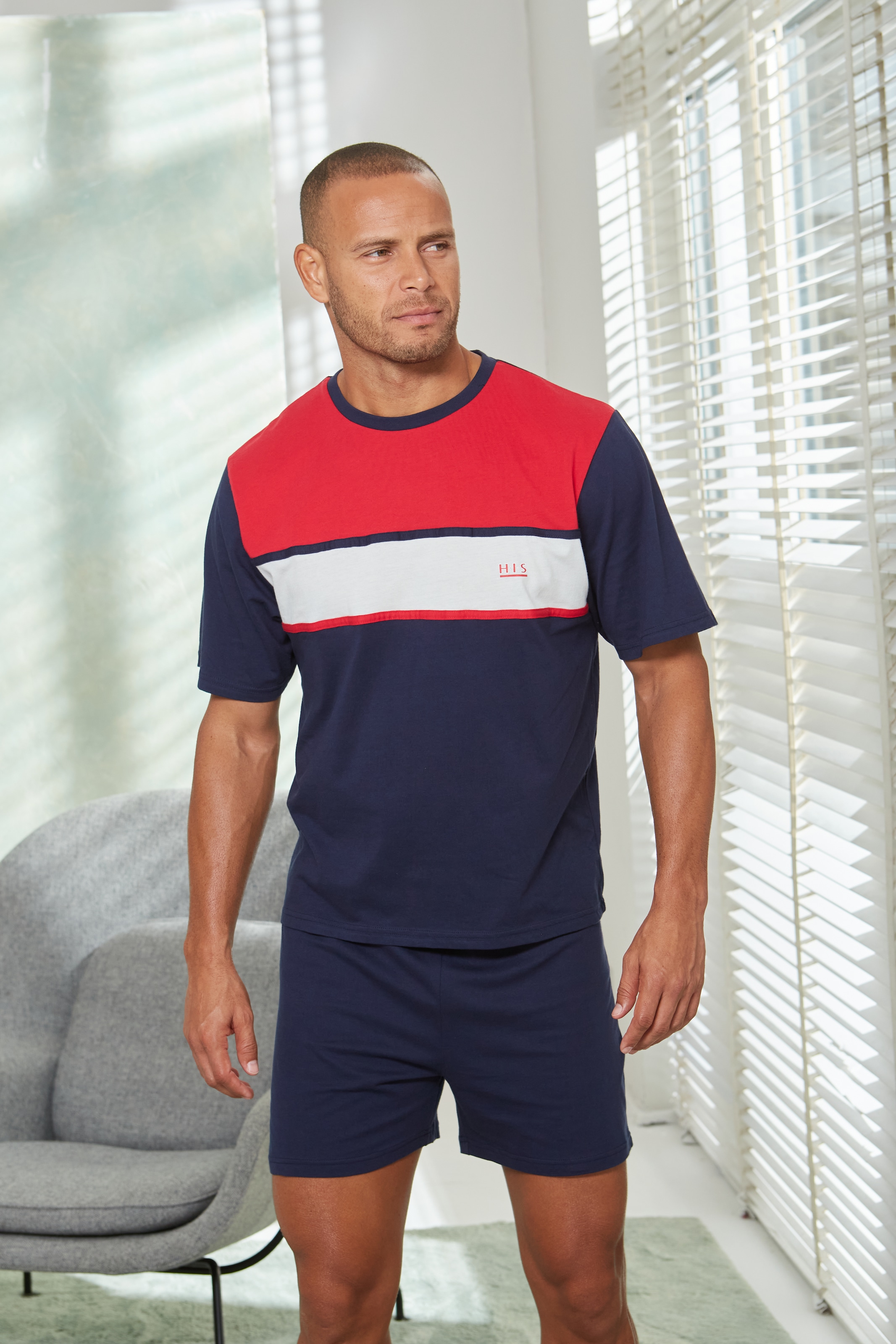 H.I.S Pyjama, (2 tlg., 1 Stück), Schlafanzug mit breitem Streifen