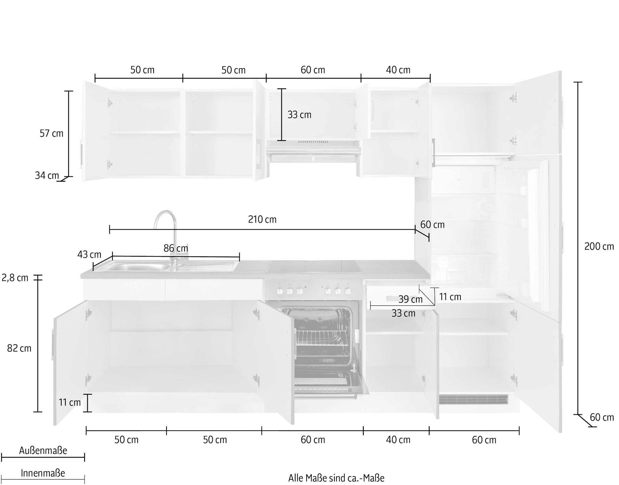 KOCHSTATION Kitchenette »KS-Gera« Largeur 270 cm, au choix avec appareils électroménagers, avec plan de travail