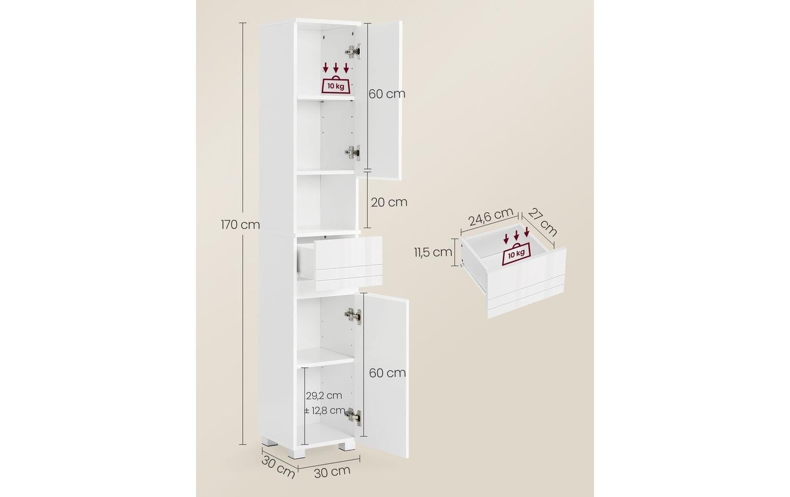 VASAGLE Badregal »30 x 170 cm«