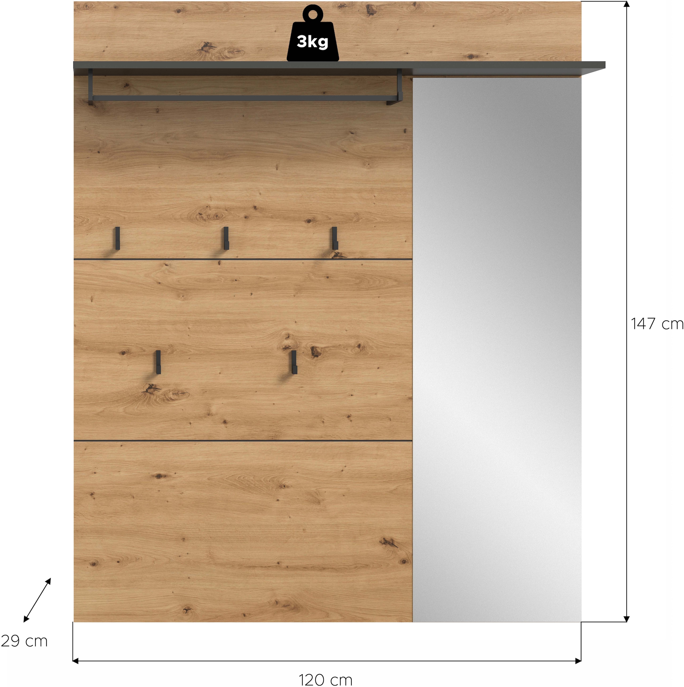 Home affaire Panneau de vestiaire »REHAT, TOPSELLER!, Breite 120 cm, Hutablage, 5 Haken, Garderobenstange« in verschiedenen Ausführungen,  Paneel, Wandboard, Garderobe, Garderobenleiste, Garderobenboard