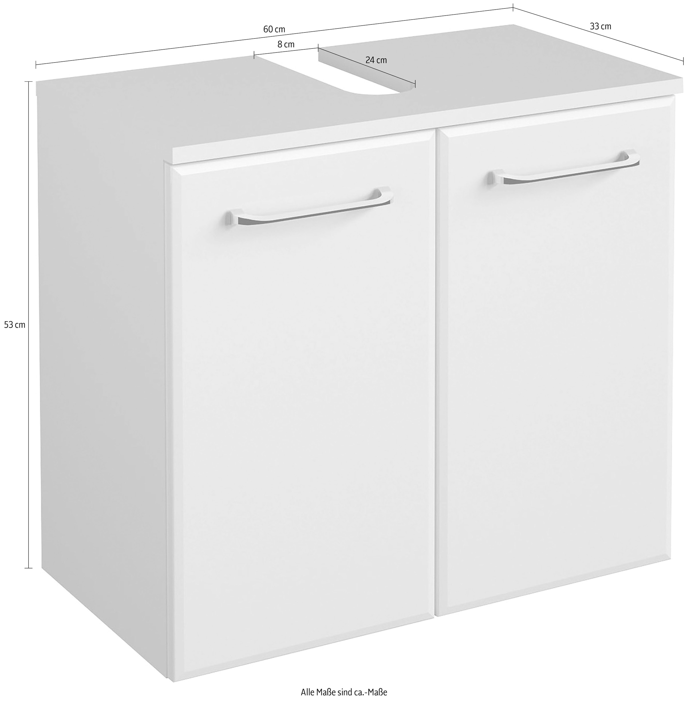Saphir Armoire sous lavabo »Quickset Unterbeckenschrank, 60 cm breit, 2 Türen, ohne Waschbecken« Armoire sous lavabo avec amortisseur de porte, poignées chromées brillantes