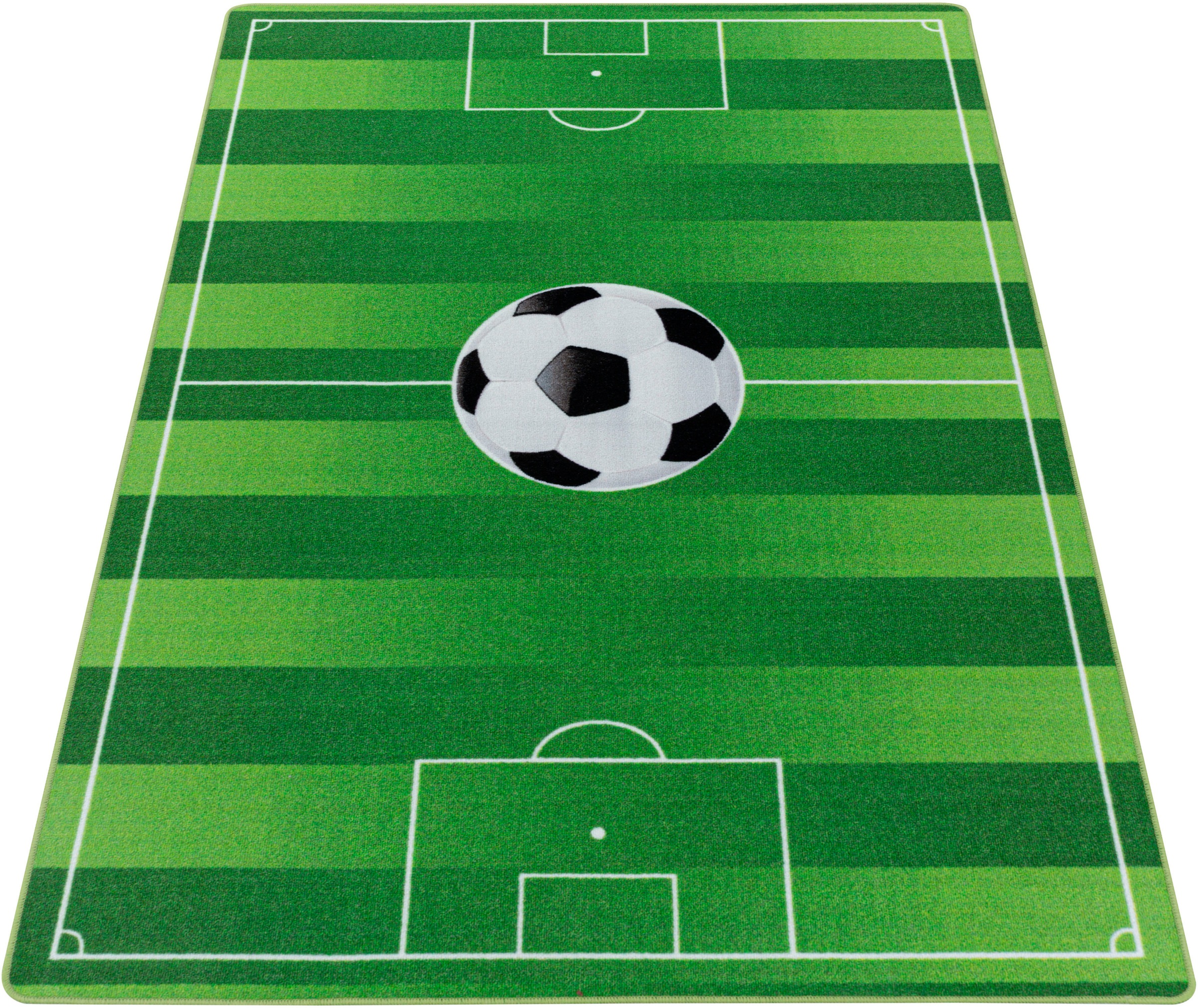 Ayyildiz Teppiche Kinderteppich "PLAY 2911" rechteckig 6 mm Höhe robuster Kurzflor, Spielteppich, Fußball, Rasen, Kinderzimmer
