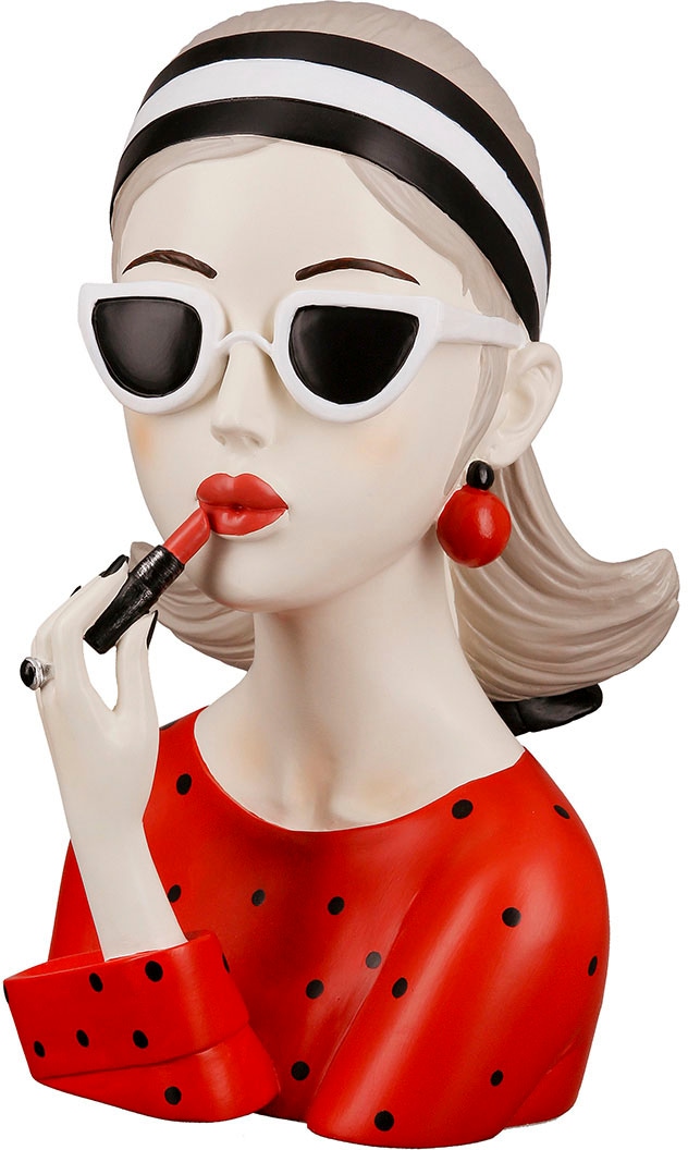 Image of GILDE Dekofigur "Figur Lady mit rotem Lippenstift" Gepunktetes Oberteil mit Sonnenbrille, Skulptur