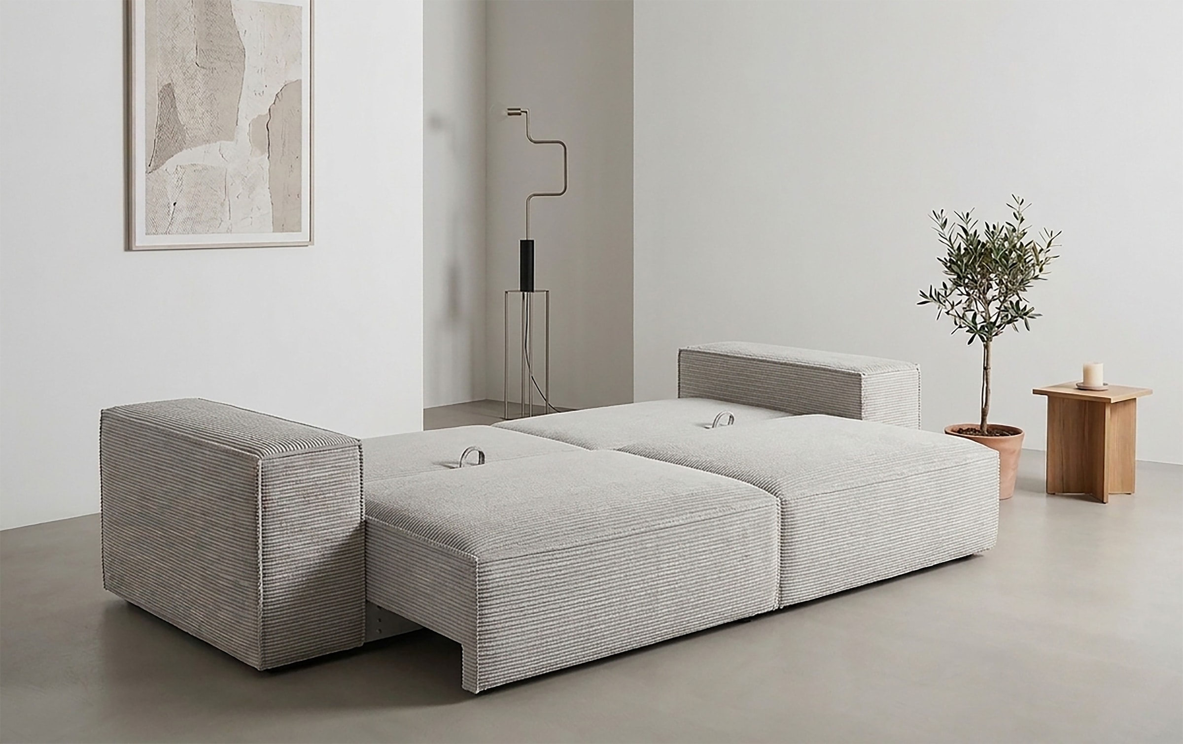 Trends by HG Canapé Big »Conor XL, B: 268cm, Liegefläche: 138 x 194 cm, in Cord und Velours« avec fonction couchage et coffre de lit