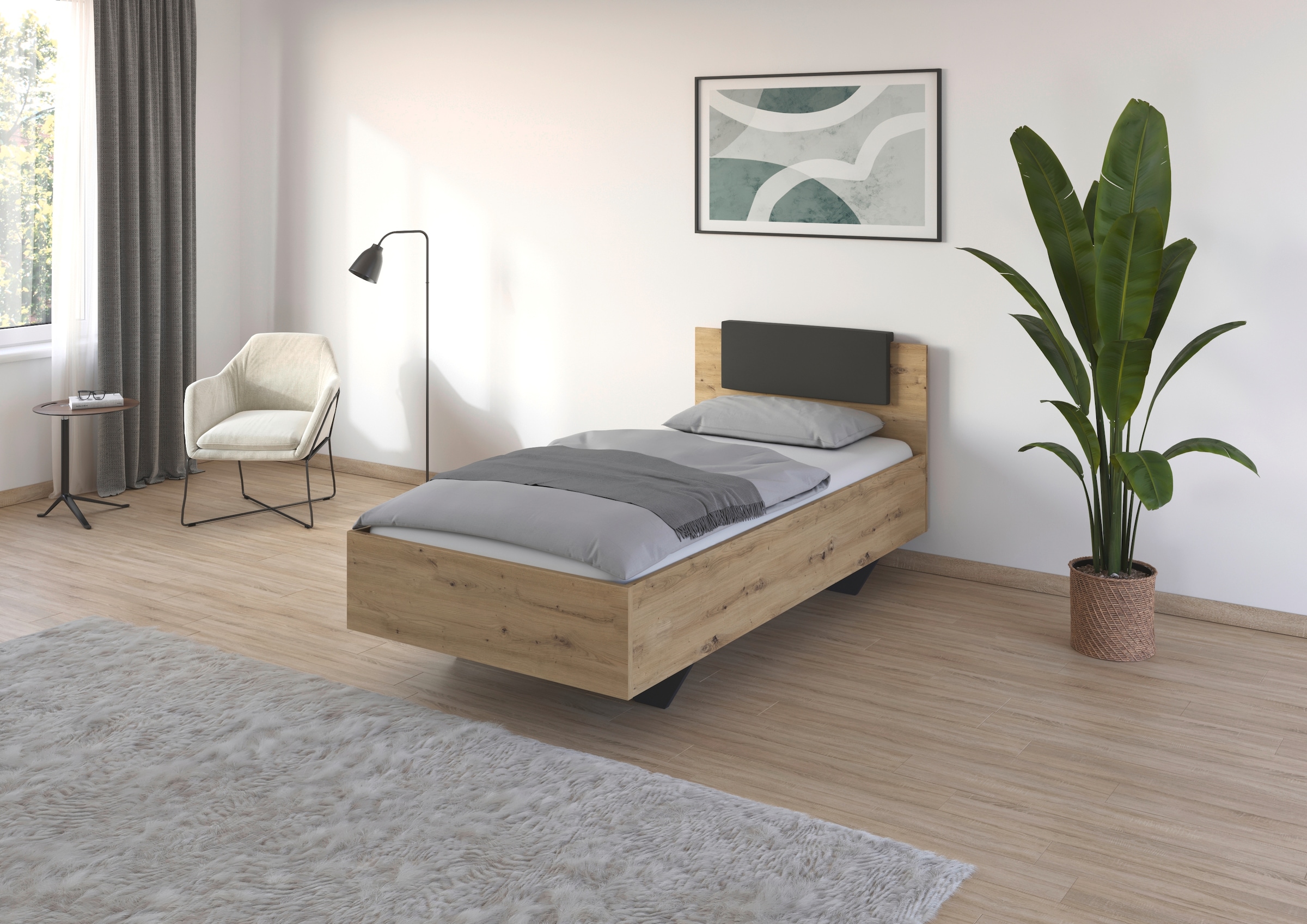 rauch Bett »Einzelbett Komfortbett Schlafzimmer für kleine Räume MAIKA« Liegefläche: 100x200 cm, Bettseitenhöhe 47 cm,  schwebende Optik mit abnehmbarer Polsterauflage MADE IN GERMANY