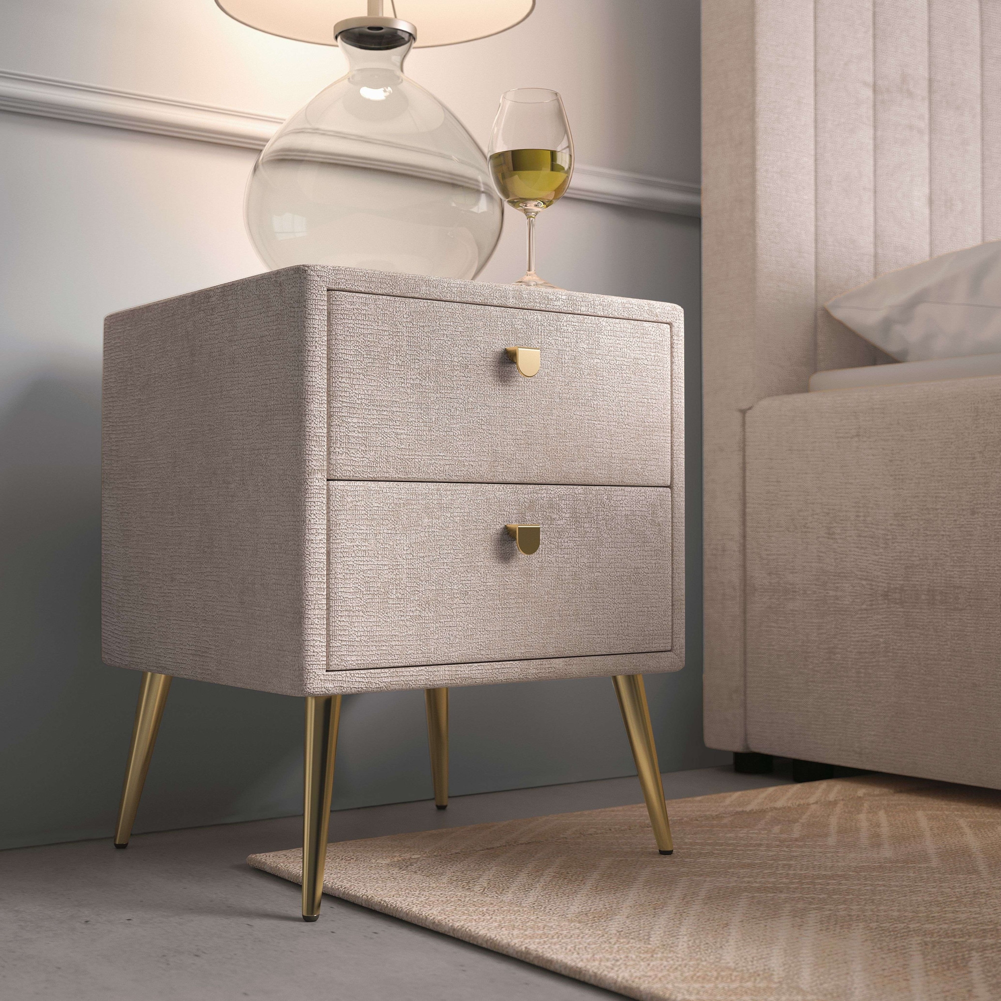 Image of Home affaire Nachtschrank "MOIVRE Polster-Nachtkommode wahlweise mit 2 Schubladen oder Fächer" Nako auf goldenen Beinen, Masse B/T/H: 41/40,5/53,5cm, passend zum Bett