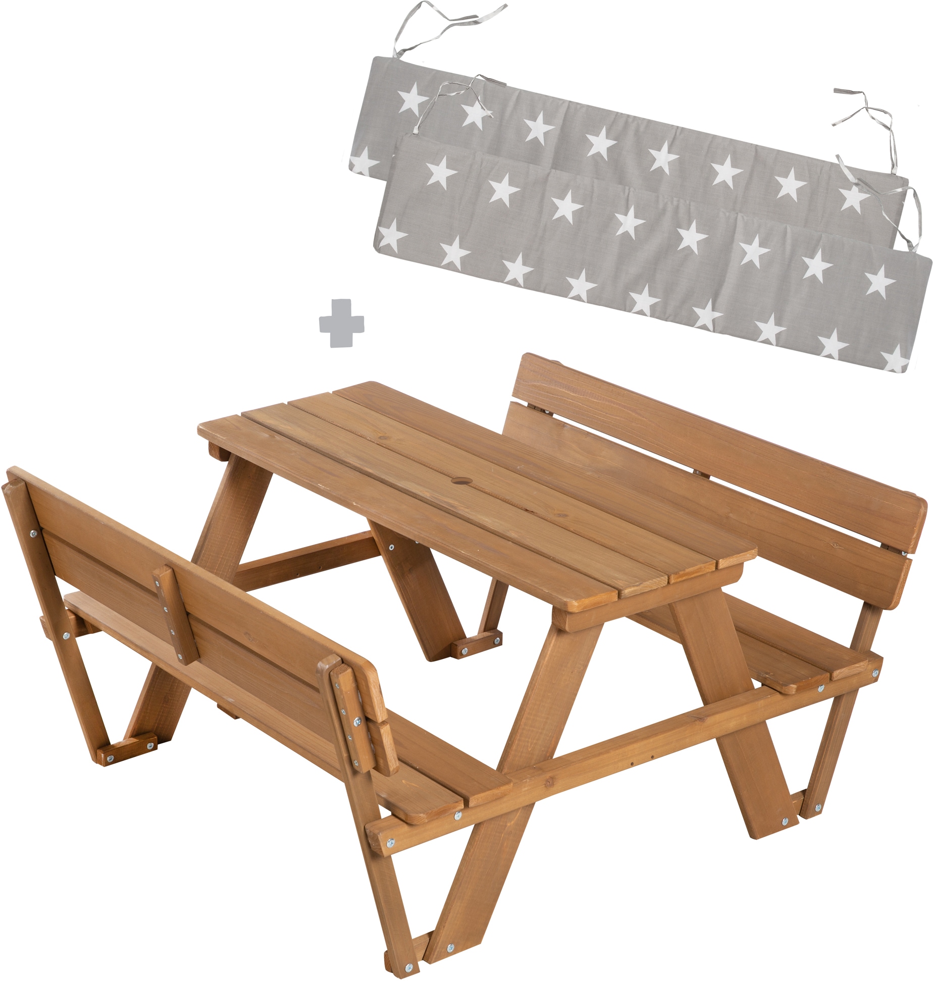 roba® Kindersitzgruppe »Picknick for 4 Outdoor +, Teakholz«, (Set), mit Lehne; inklusive Sitzauflagen Â»Little StarsÂ«