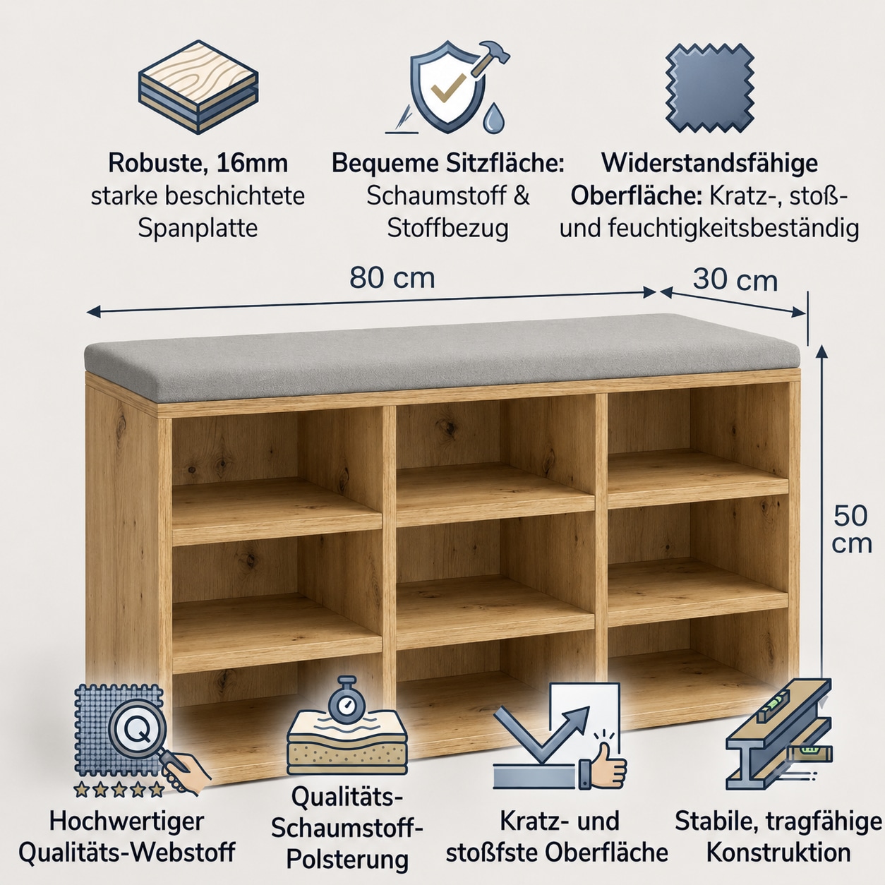 GOODproduct Schuhbank »Schuchschrank 80,  Schuhregal, Schuhtruhe, Schuhkommode, Sitzbank« mit bequemer, abnehmbarer Sitzauflage
