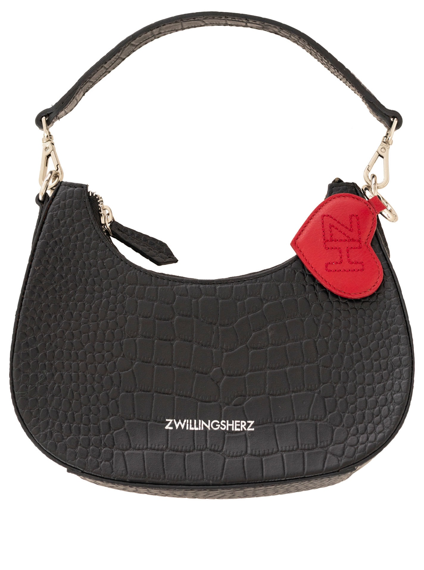 Image of Zwillingsherz Tragetasche ""Halfmoon Croco"" Halbmondform, abnehmbarer Tragegurt, abnehmbarer Anhänger