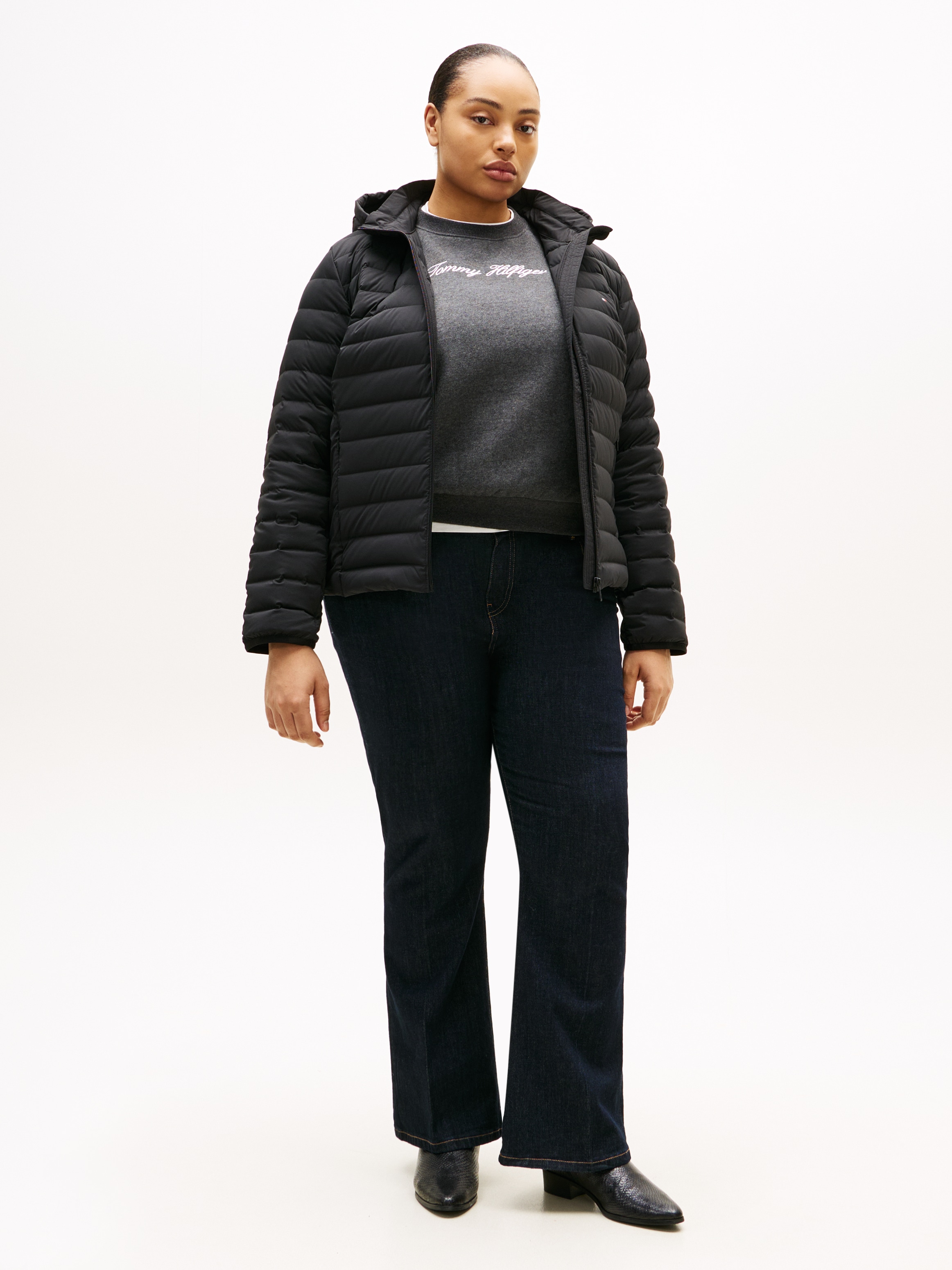 Tommy Hilfiger Curve Veste matelassée »CRV STRETCH NYLON LW DOWN JACKET« mit Kapuze in grossen Grössen