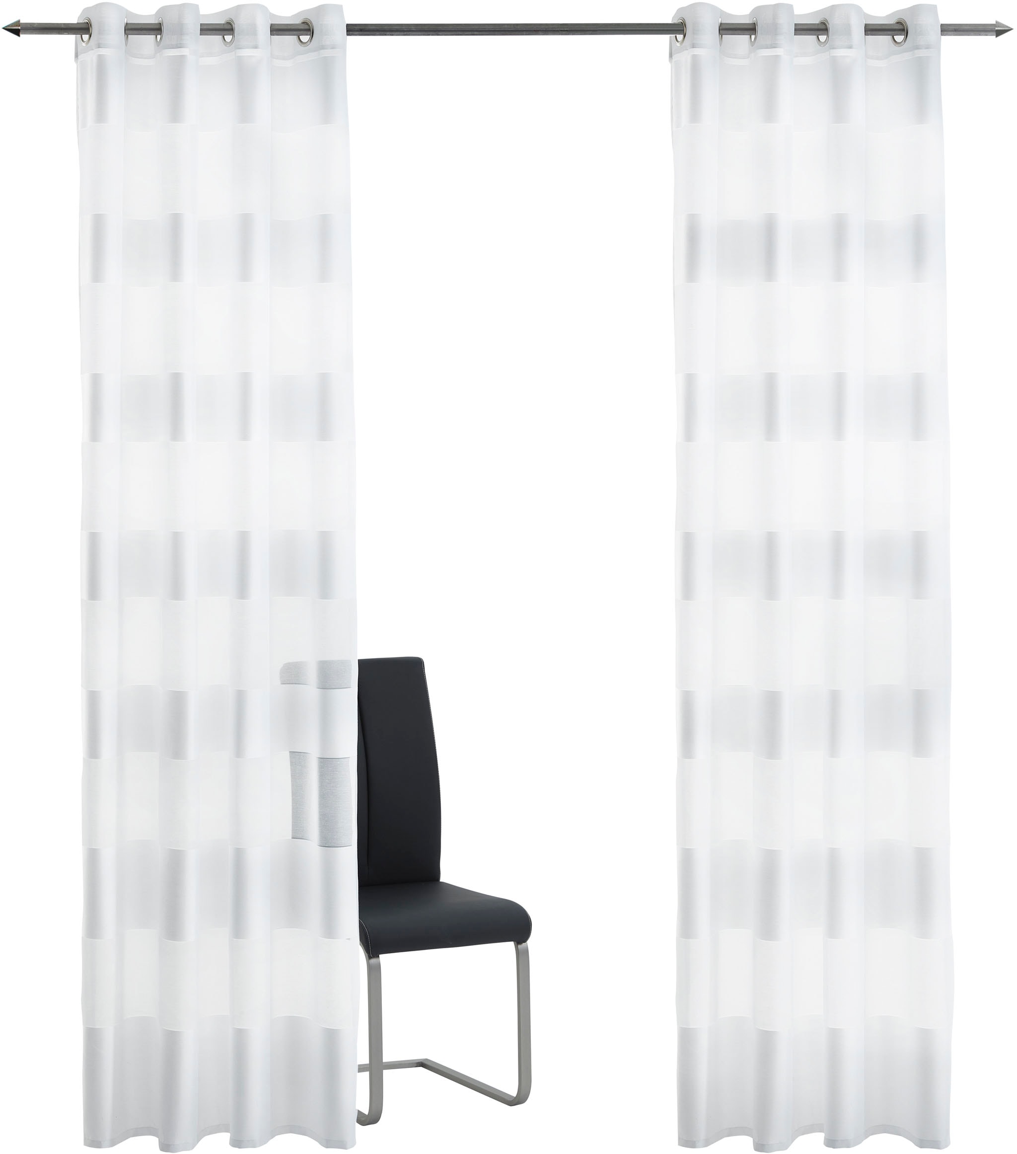 Image of decolife Gardine "Alia" Ösen 1 Stk. tlg. weisse transparent-dichte Blocksteifen