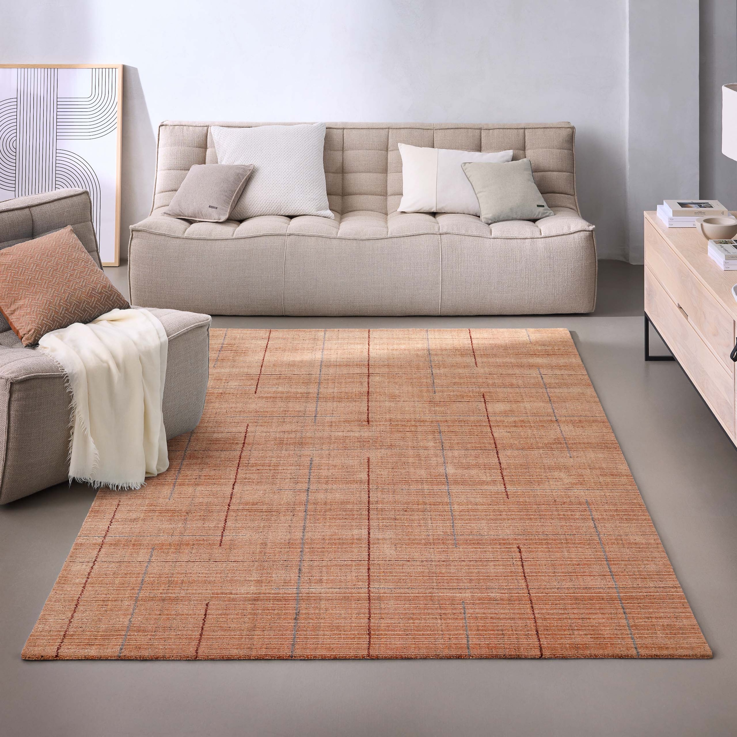 Wecon home Tapis »Milly« Rectangulaire 11 mm Höhe Kurzflorteppich, handgewebt, Naturfaser, Linienmuster, Wohnzimmer