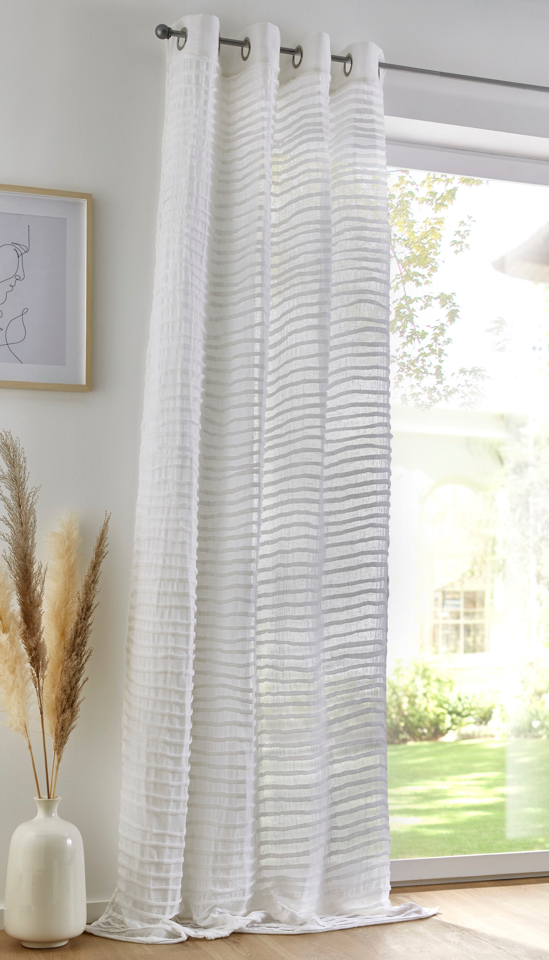 Image of Kutti Vorhang "Crinkle allover" Ösen 1 Stk. tlg. Musselin-Struktur, Handmade, Ösen Aufhängung, Halbtransparent