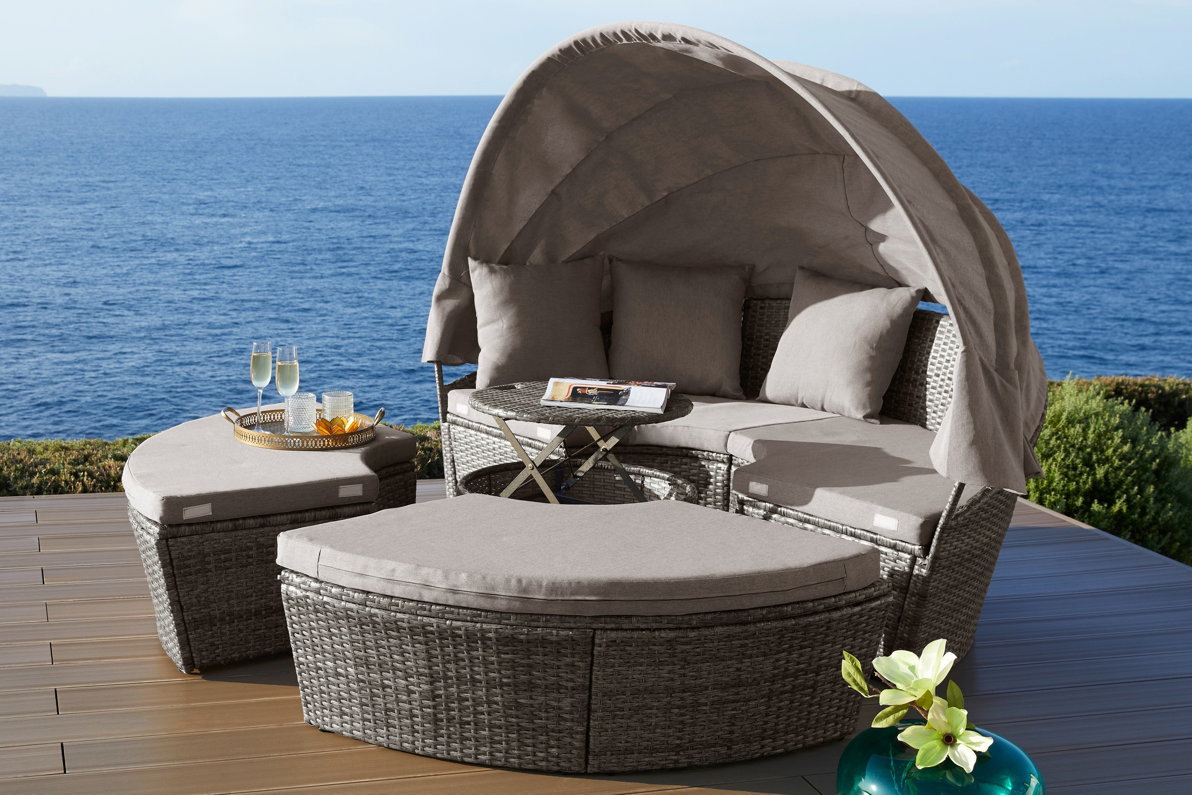 Loungebett »Tahiti Premium «, Polyrattan, braun, inkl. Auflagen