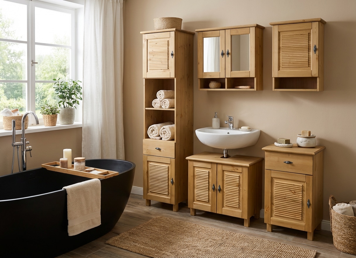 GOODproduct Unterschrank »Rauna« aus massiver Kiefer, Breite 44 cm, Rillenoptik, made in EU