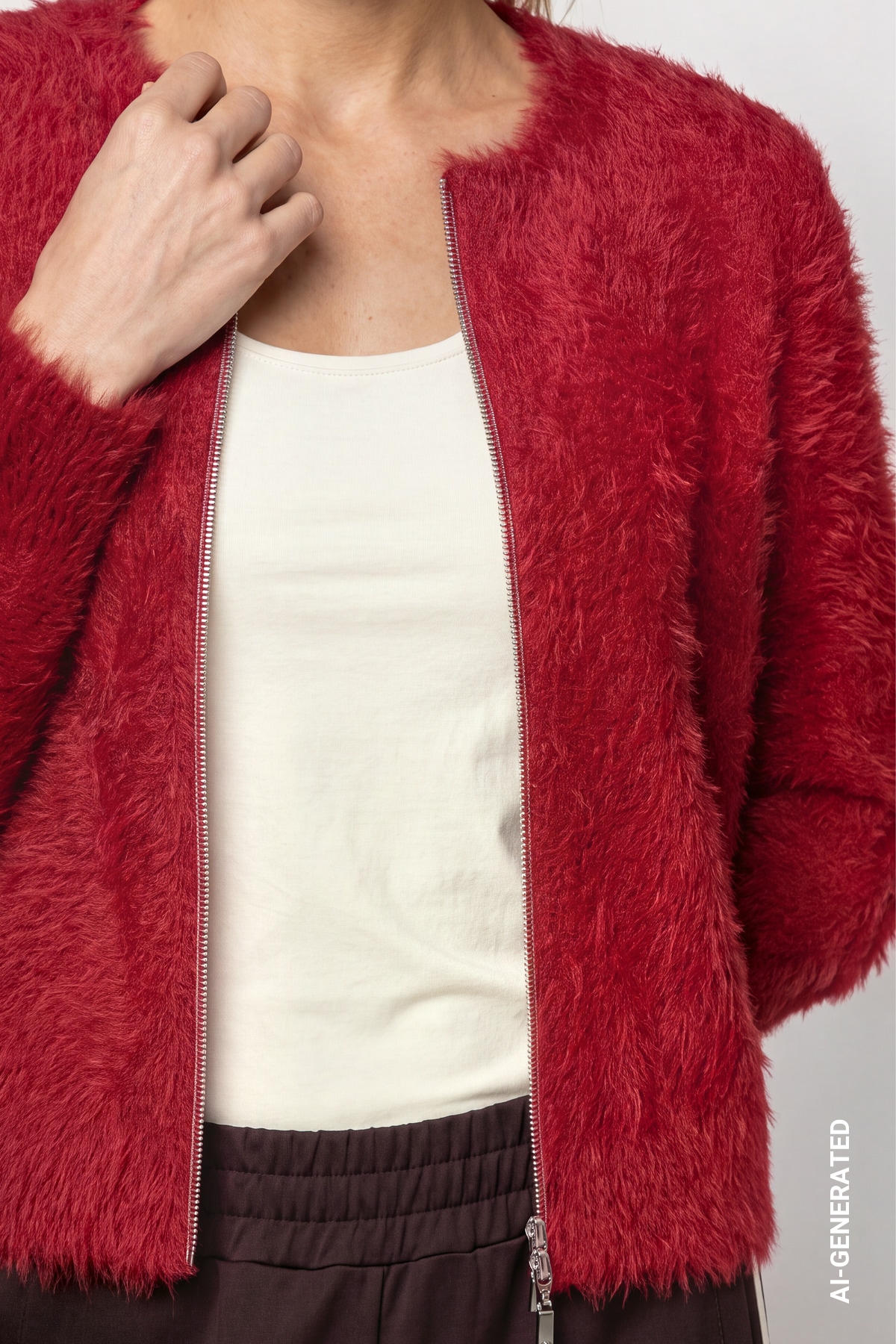 Monari Strickjacke »Plüsch« im flauschigen Materialmix, Rundhals