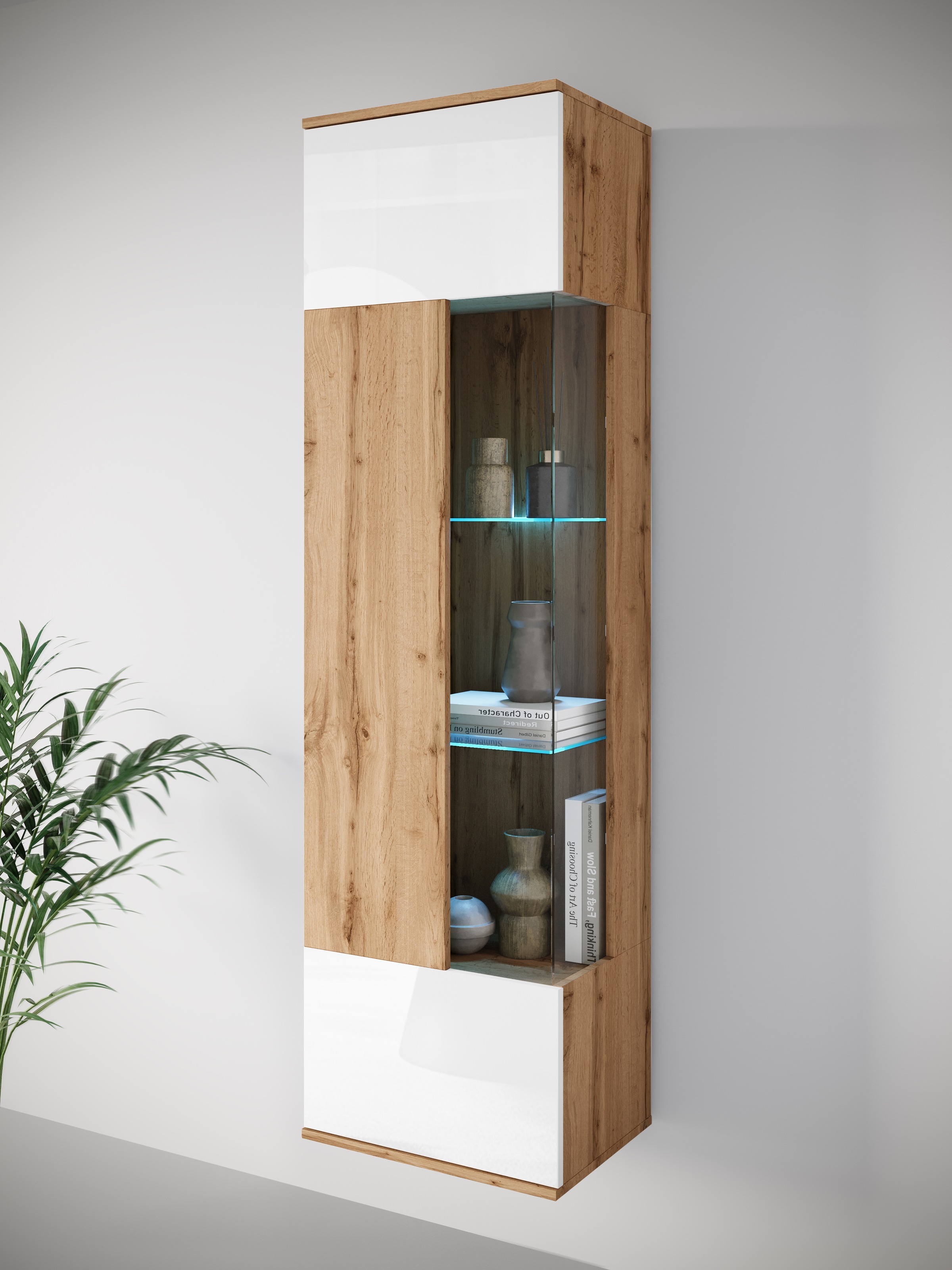 Image of GOODproduct Vitrine "Kenia, stehend und hängend, Türanschlag wechselbar" 1 Stk. tlg. Vitrineschrank mit Glastüren 160 cm Höhe