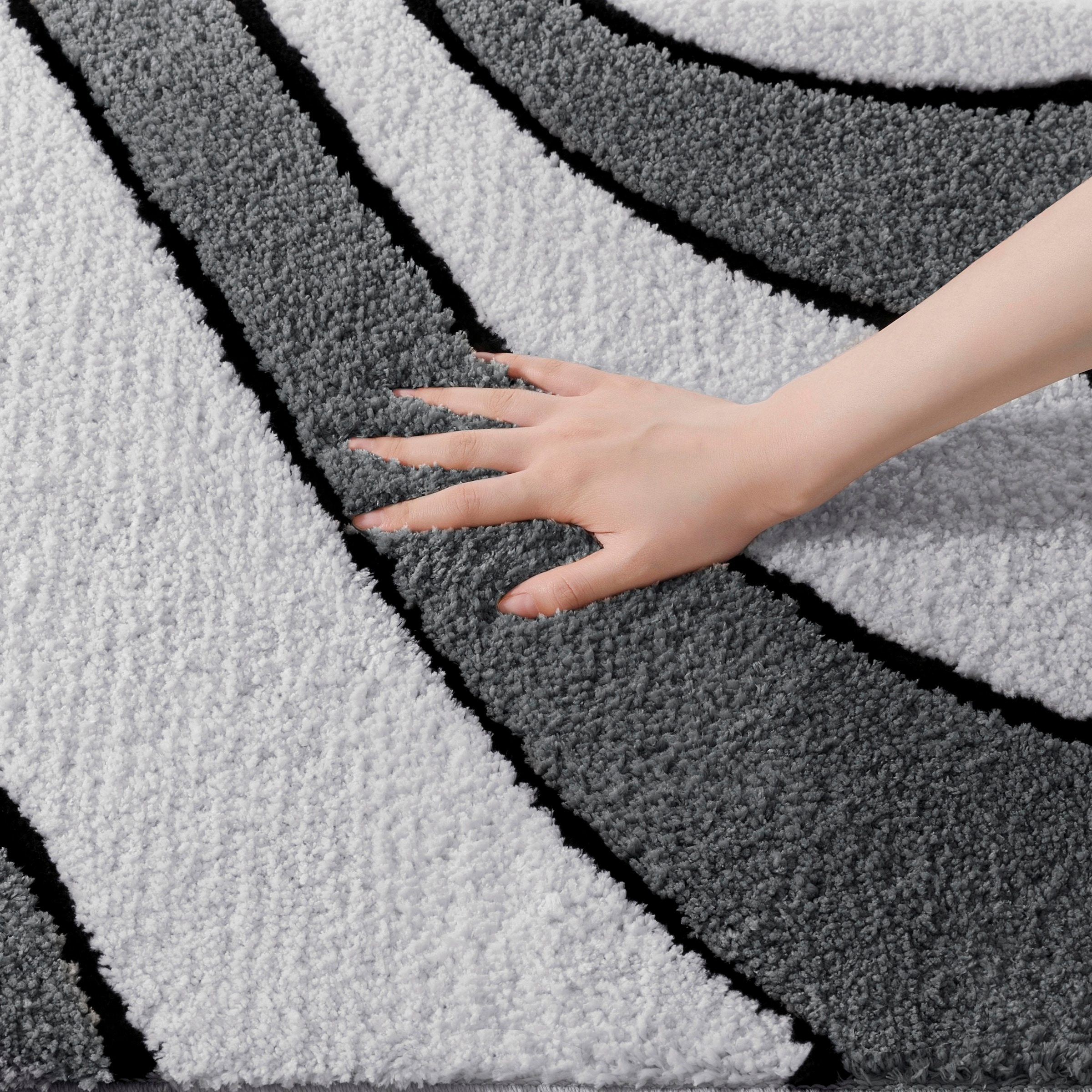 my home Badematte »Anna, Badvorleger, Badezimmer Teppich«, rutschhemmend beschichtet, fussbodenheizungsgeeignet-schnell trocknend, Badteppich, Hoch Tief Effekt, Modern, Weich, Wellen