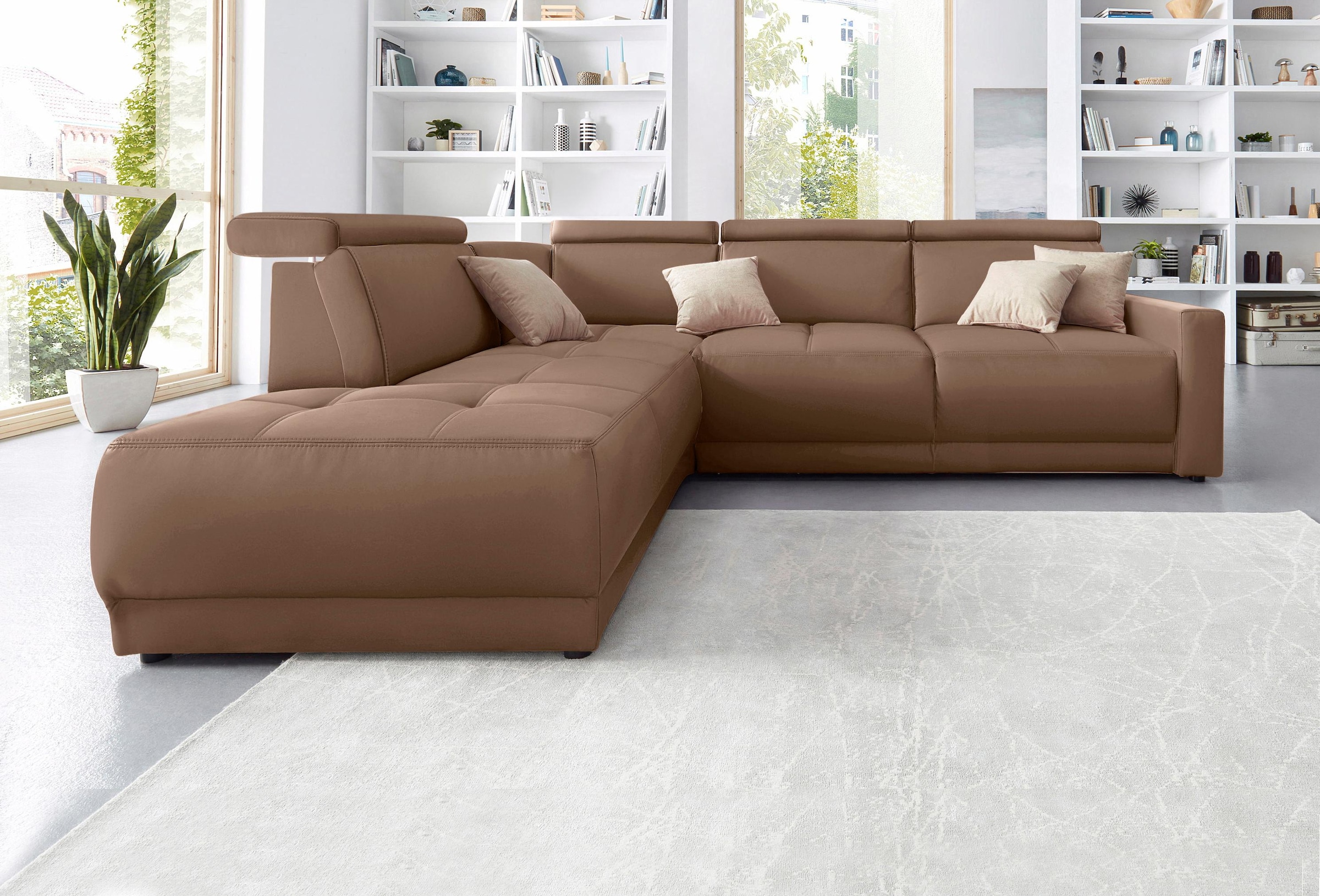 Image of DOMO collection Ecksofa "Ava, moderne Sitzheftung mit toller Doppelnaht, komfortabel, L-Form" mit Ottomane, inkl. Federkern, wahlweise mit Kopfteilverstellungen