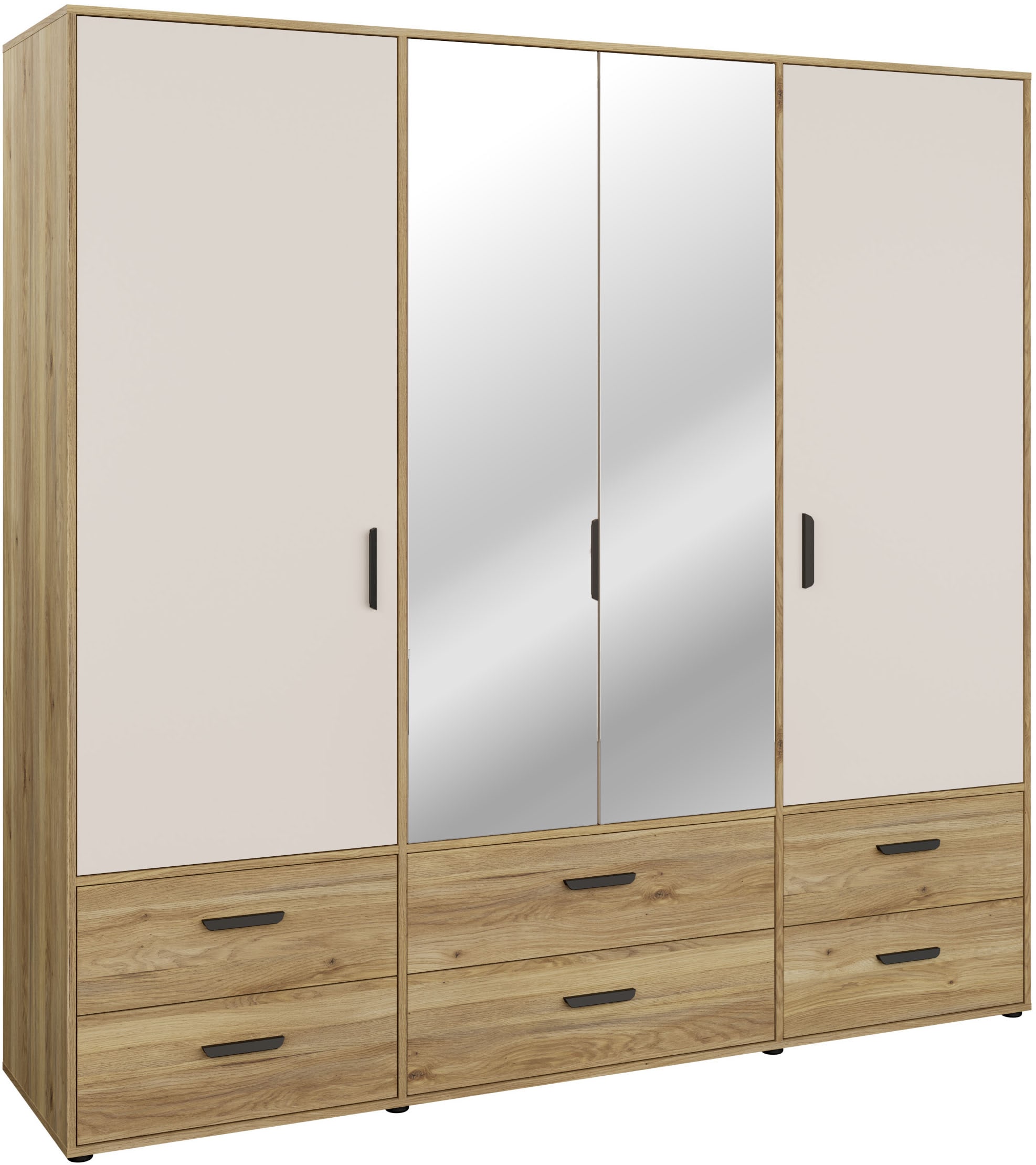 Image of FORTE Drehtürenschrank "Schrank mit Spiegel, zeitloses Design, 4türig" viel Stauraum, Schubladen, Spiegeltürenm Höhe 200 cm