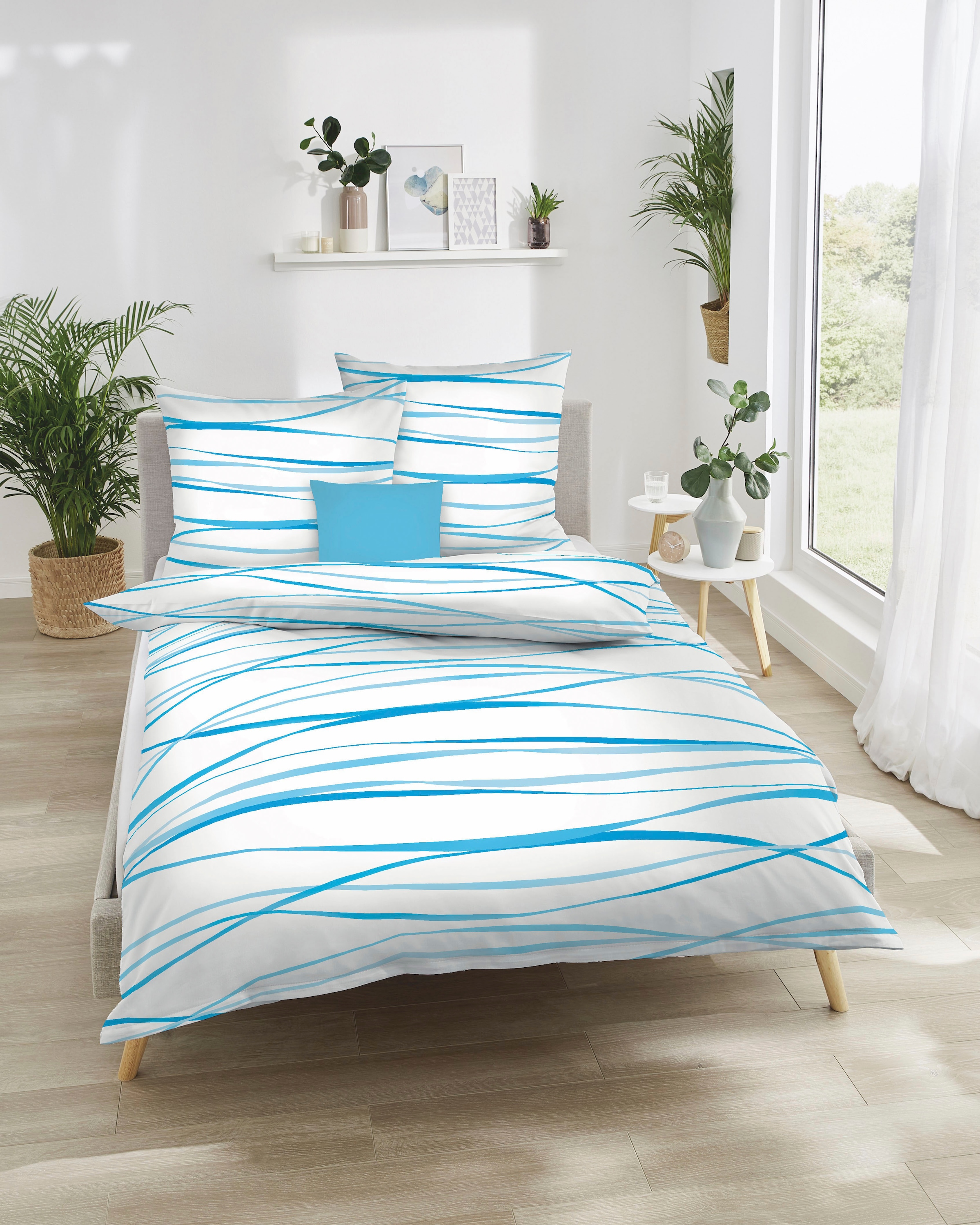 Image of Kaeppel Bettwäsche "MOTION, IN GR. 135X200, 155X220 ODER 200X200 CM, MIT REIssVERSCHLUSS" 2 Stk. aus Baumwolle, mit feinen Wellenlinien, wahlweise mit Wendeoptik