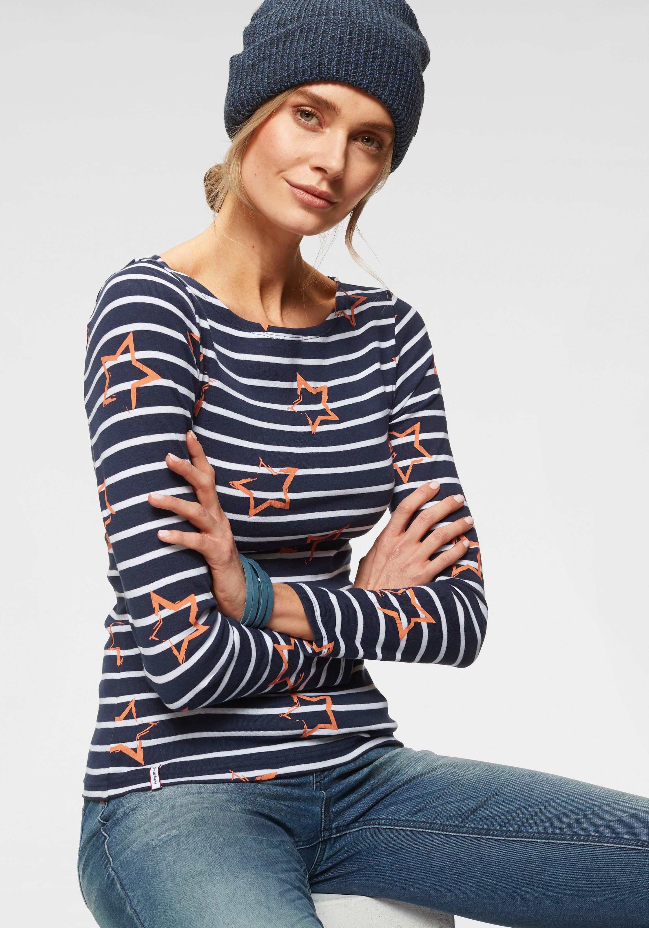 Image of KangaROOS Langarmshirt, mit Streifen und Allover-Print bei Ackermann Versand Schweiz