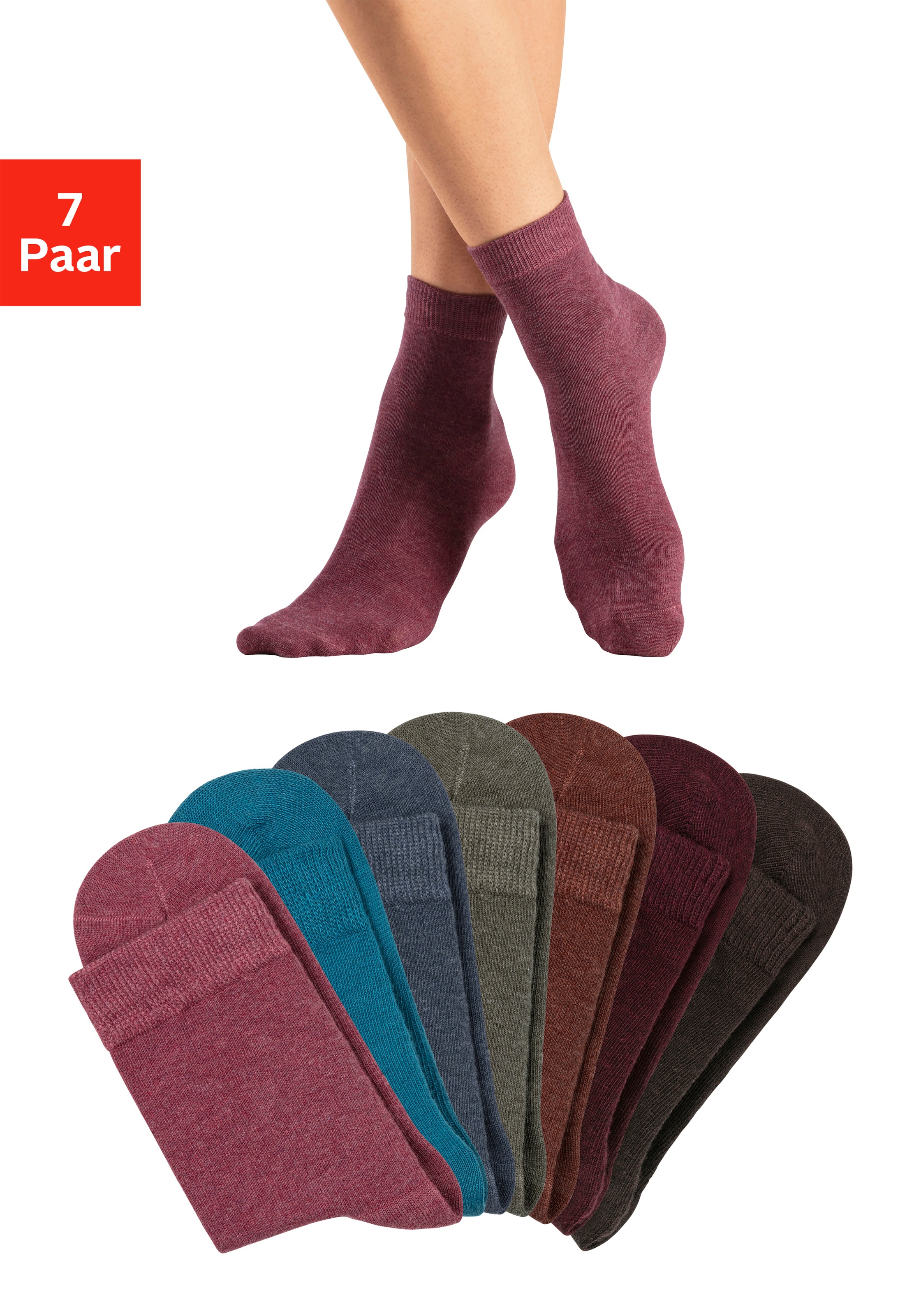 Image of LASCANA Basicsocken Packung, 7 Paar tlg. in bunten Melange-Farben