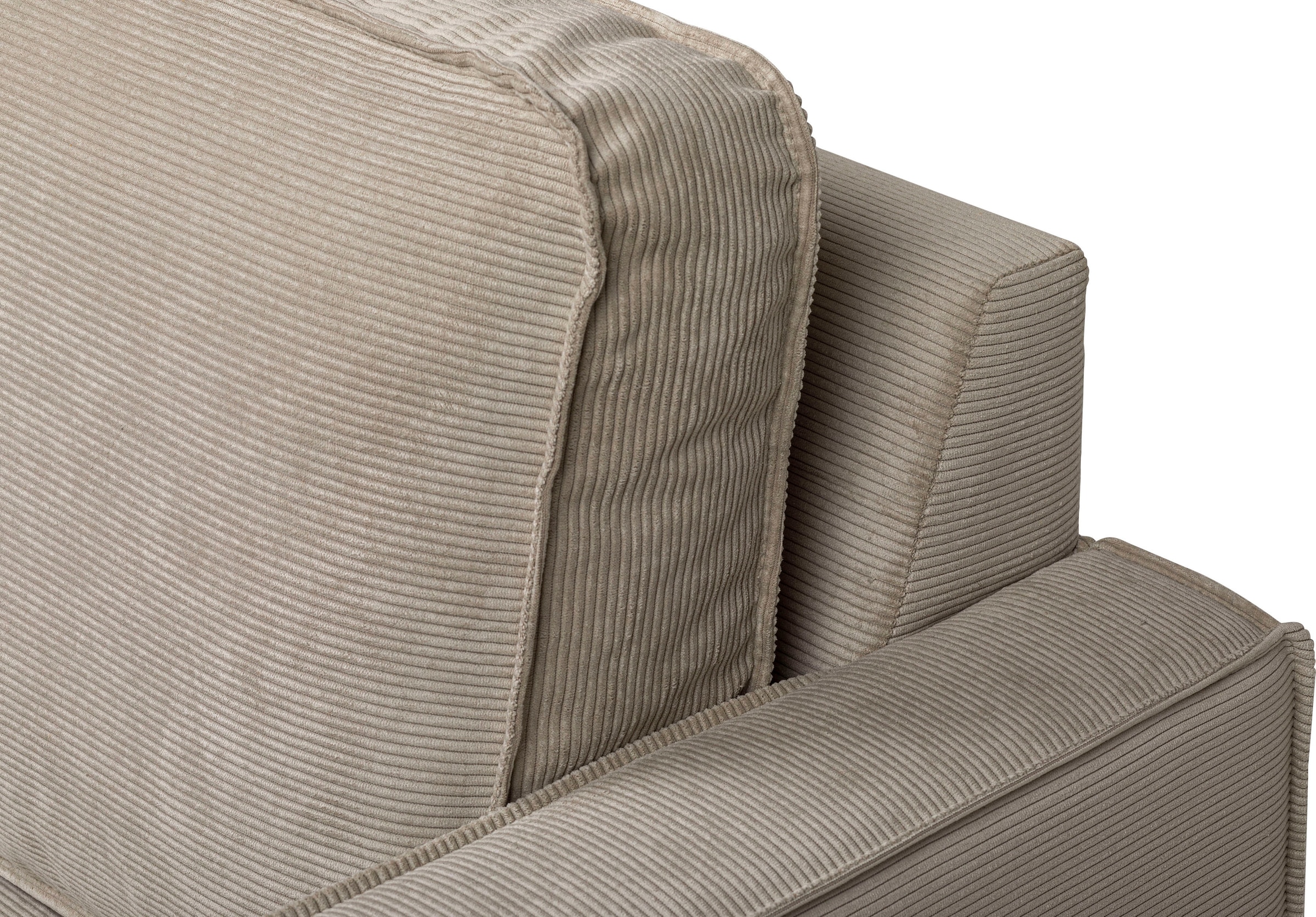Places of Style Ecksofa »Pinto, 290 cm, Cord, Chenille, Lederoptik, Ottomane links / rechts«, mit Keder, schwarze Metallfüsse, Wellenunterfederung