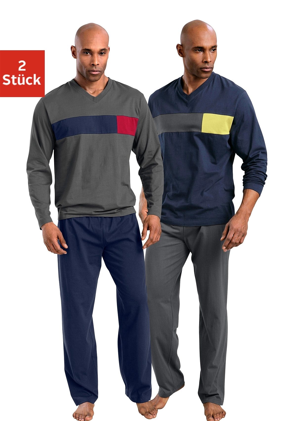 Image of le jogger Pyjama Packung, 2 Stück, 4 tlg. mit Colourblock-Einsätzen