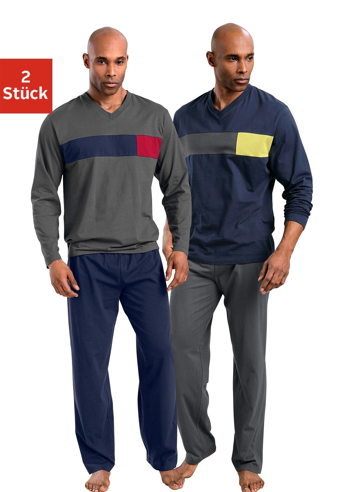 Image of le jogger® Pyjama, (Packung, 4 tlg., 2 Stück), mit Colourblock-Einsätzen bei Ackermann Versand Schweiz